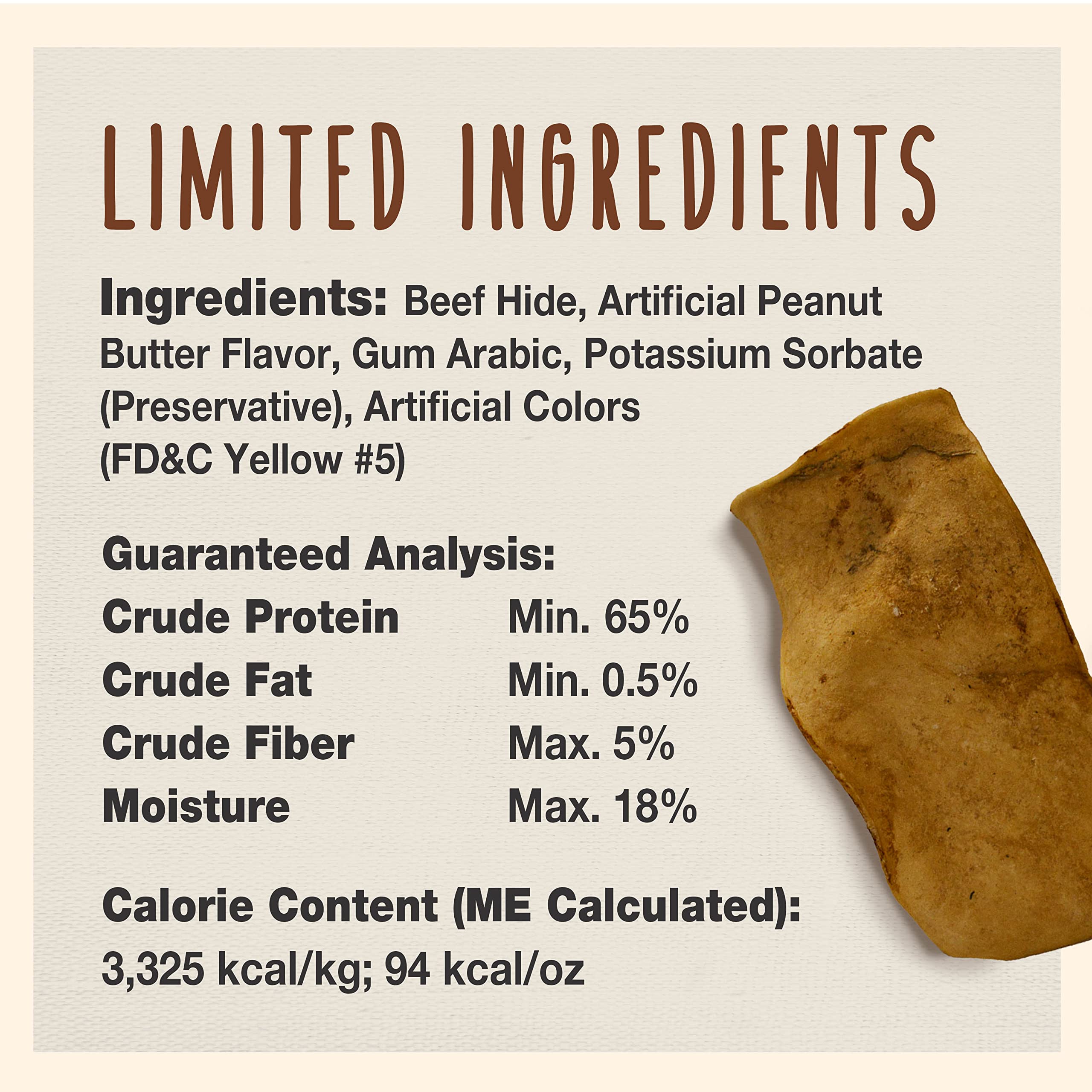 Cadet Premium Grade Beef Hide for Dogs, Long-Lasting Rawhide Chips, Single Ingredient Dog Chews, Peanut Butter Flavor, 1 Pound