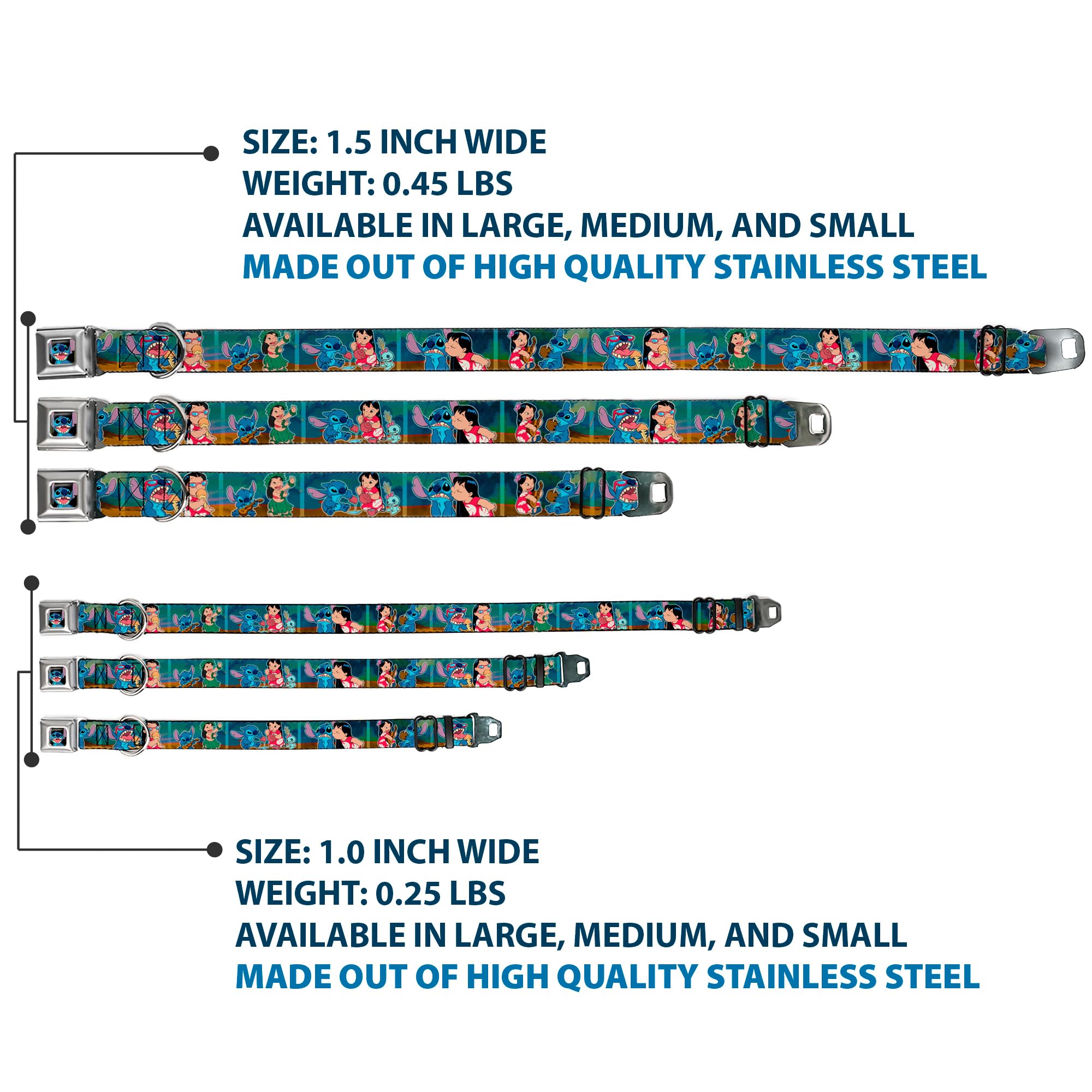 Buckle-Down Dog Collar Seatbelt Buckle Lilo Stitch 5 Scene Blocks, Multicolor, 1.5' Wide - Fits 18-32' Neck - Large (Dc-Wdy301