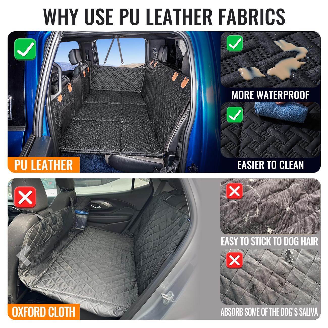 MAXFUT Dog Back Seat Extender for Truck - Faux Leather, Black, Hard Bottom, Model MAXFUT-01, Perfect for F150/RAM1500/Silverado