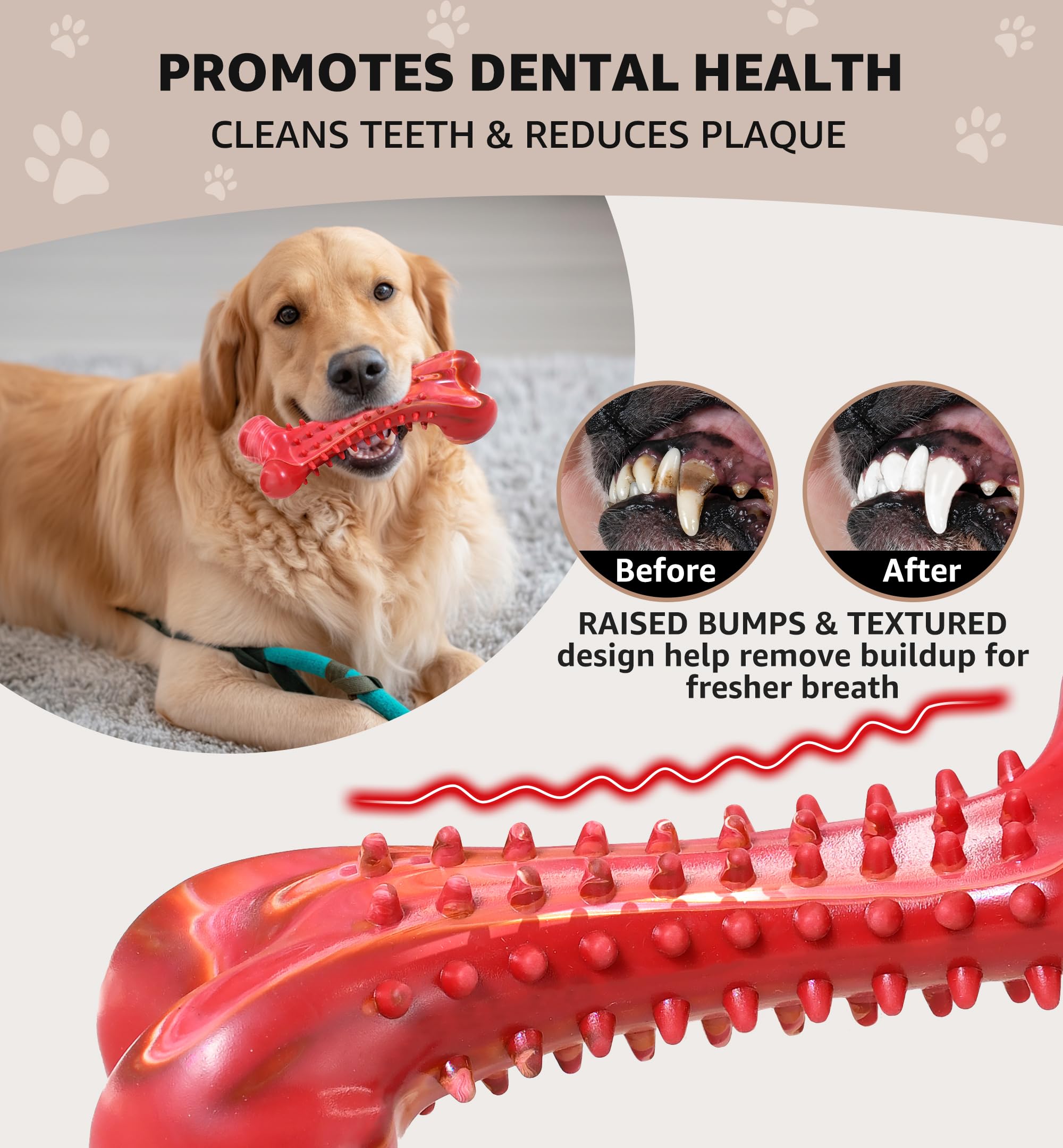 Iptpas Dog Chew Toy For Aggressive Chewers, Tough Natural Rubber Bone With Irresistible Beef Flavor, Long-Lasting Teeth Cleaning