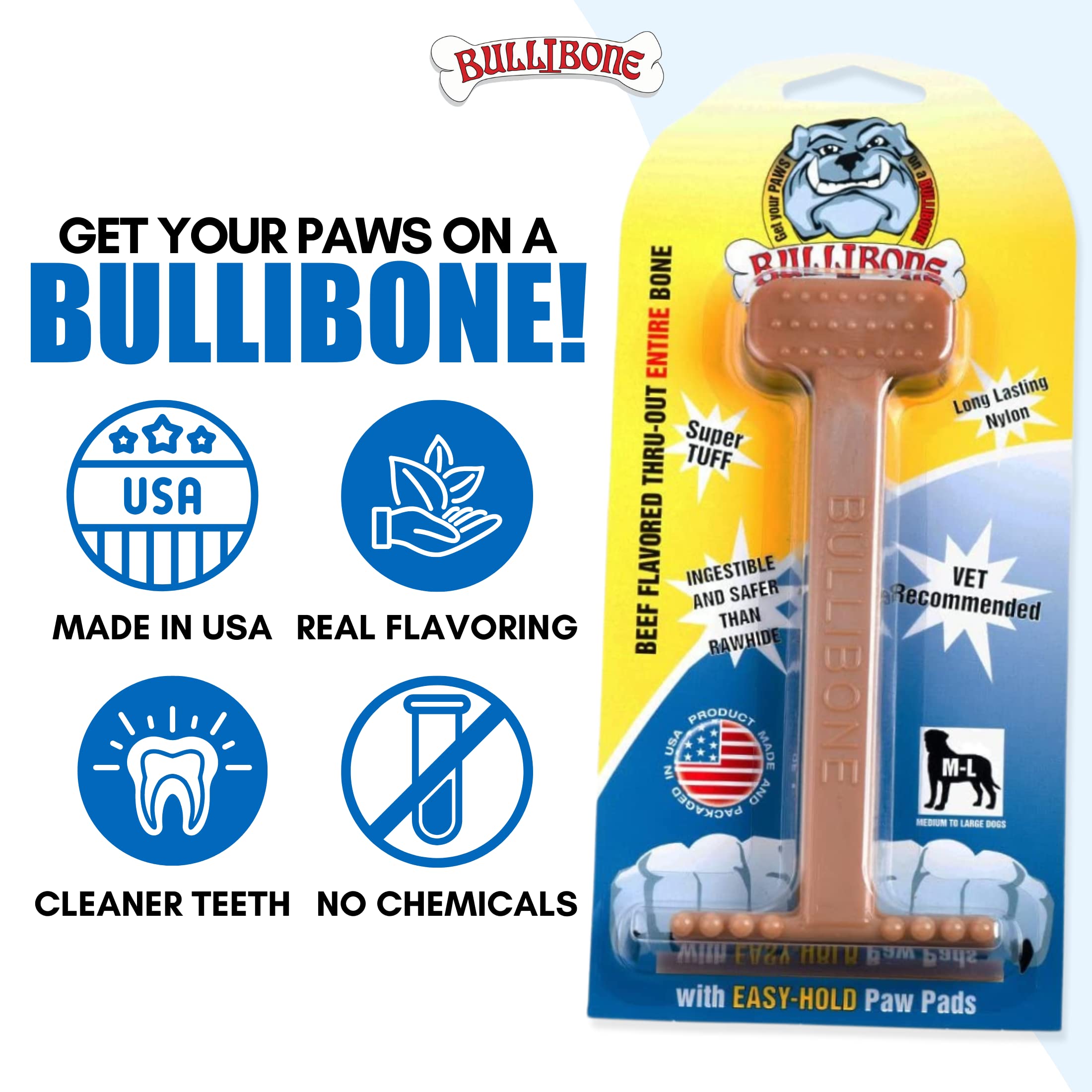 Bullibone Nylon Dog Chew Toy Nylon Bone - Improves Dental Hygiene, Easy To Grip Bottom, And Permeated With Flavor (Beef, Small -