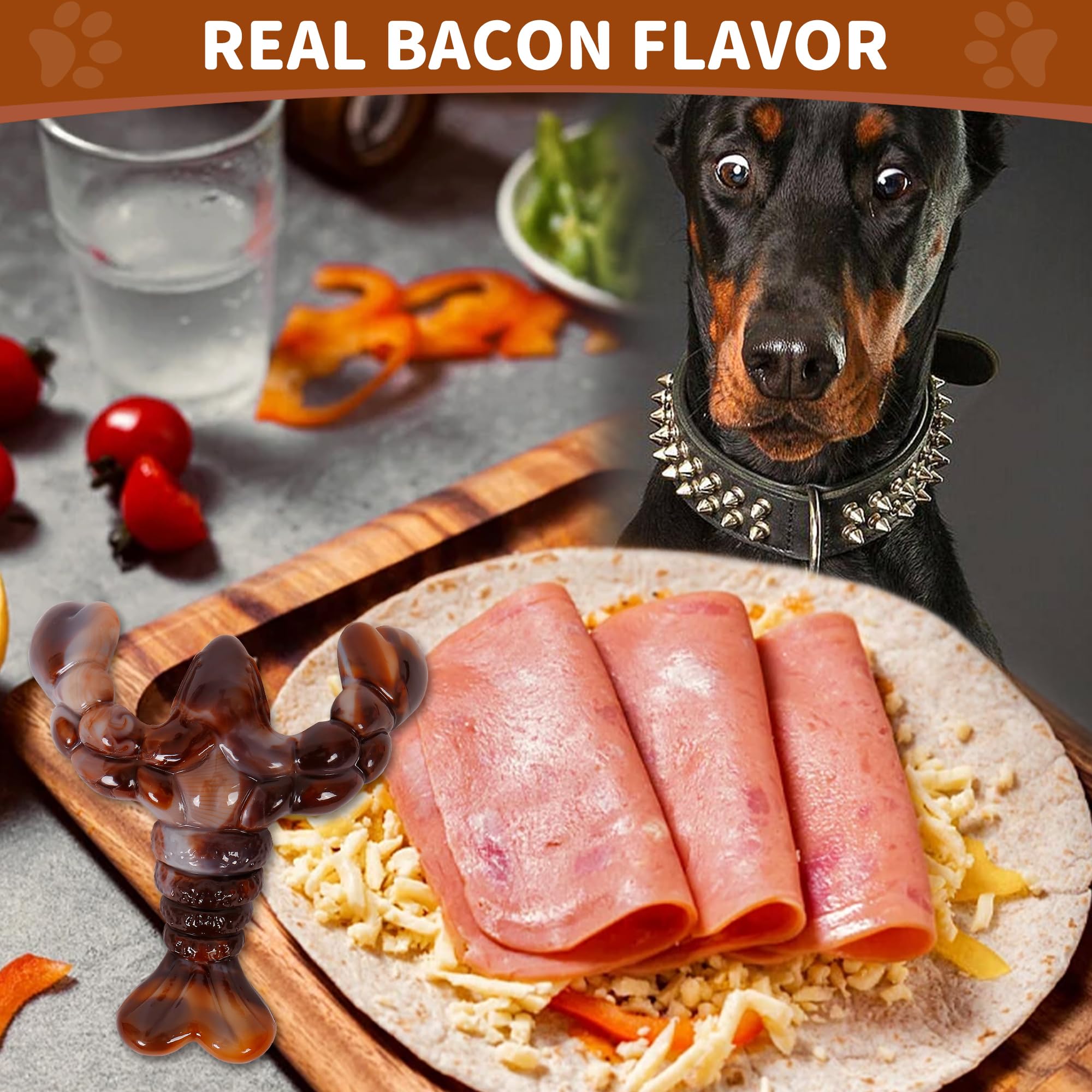 Forfunyou Indestructible Dog Toys For Aggressive Chewers - Large & Medium-Large Breeds, 1-Pack Bacon Flavored Tough Dog Bones Gi