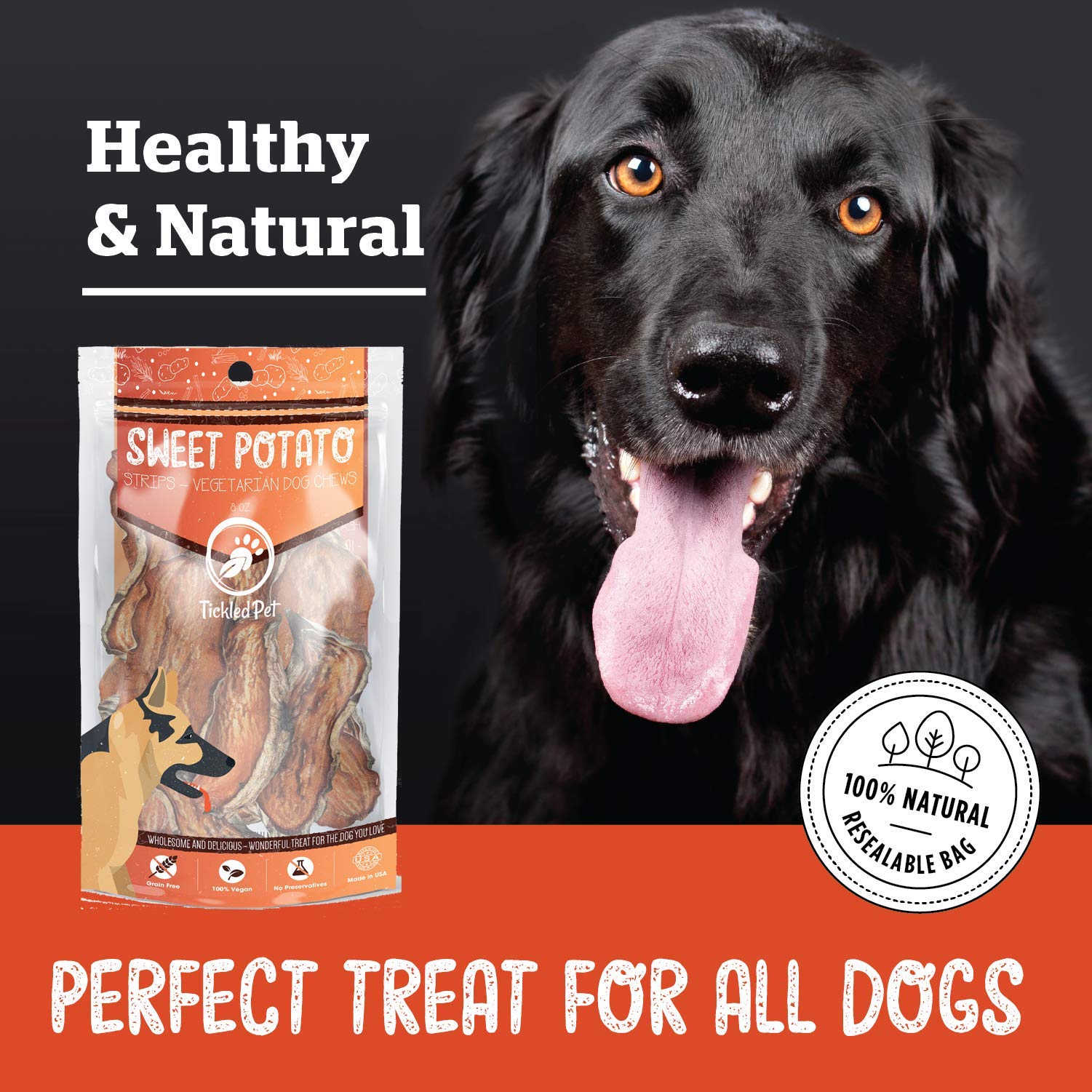 TickledPet Sweet Potato Dog Treats - Dried American Sweet Potatoes Chews for Dogs - USA Made, 16oz