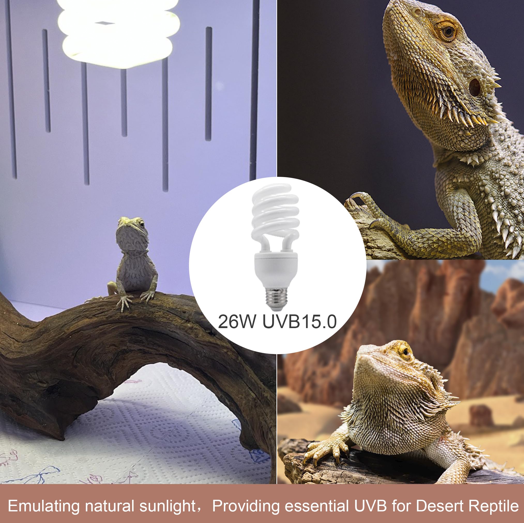 Yimidool Uvb Light For Reptiles, 26W 15.0 Reptile Heat Lamp Bulbs, Uva Uvb Reptiles Light Bulbs Ideal For Rainforest Reptiles, B