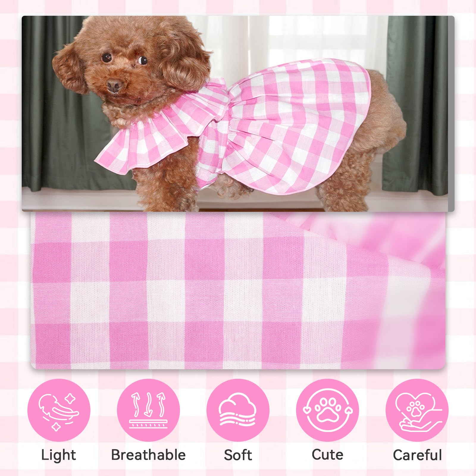 Topkins Dog Dress, Dog Princess Dresses With Lace-Up, Dogs Birthday Dress With Pretty Prints For Small Dogs (Pink, S)