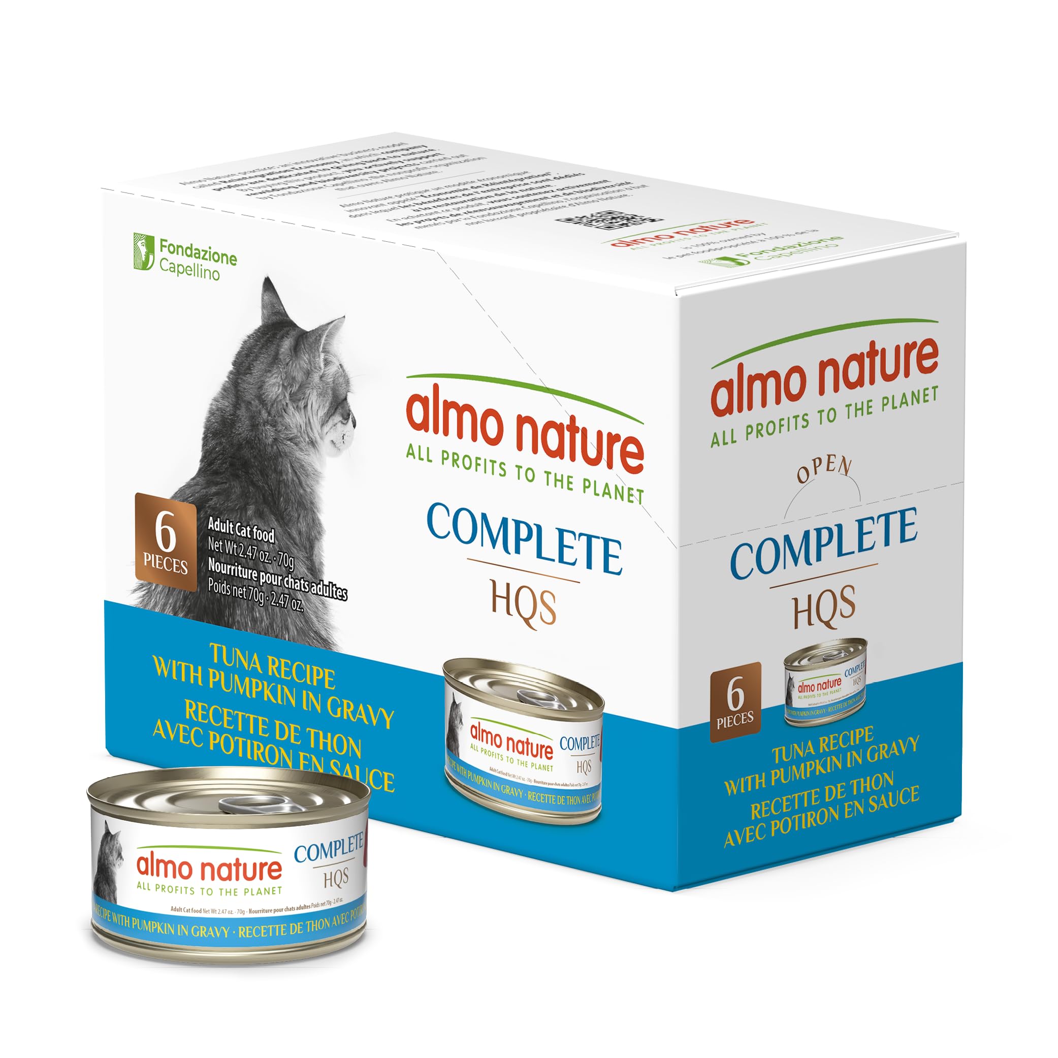 almo nature HQS Complete Wet Cat Food Tuna with Pumkin, Grain Free, GMO Free - 2.47oz - Pack of 6