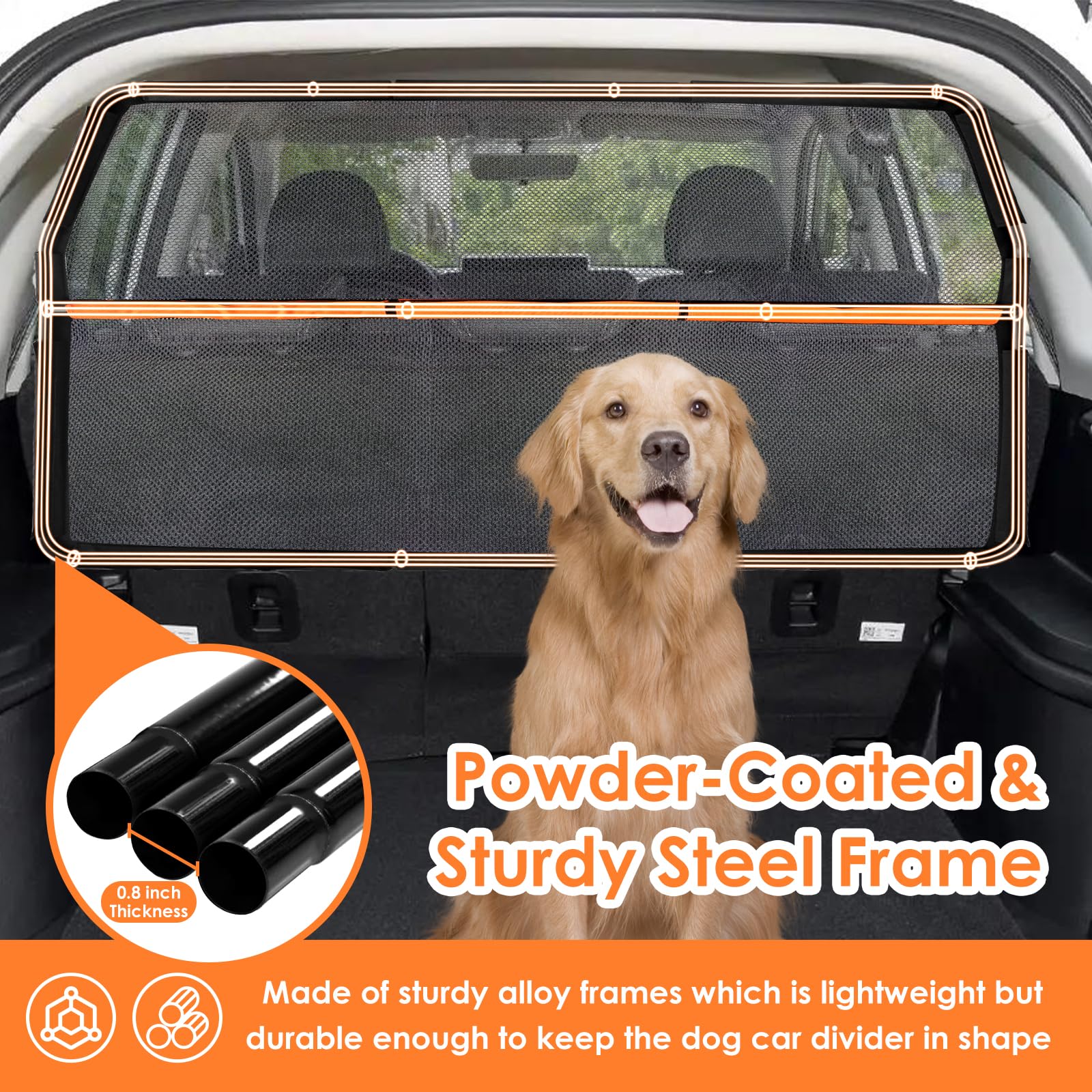 Zmgdrm Dog Car Barrier, 50" Wide Backseat Divider, Black Net Mesh Separator for SUV and Trunk - Model DBCB001
