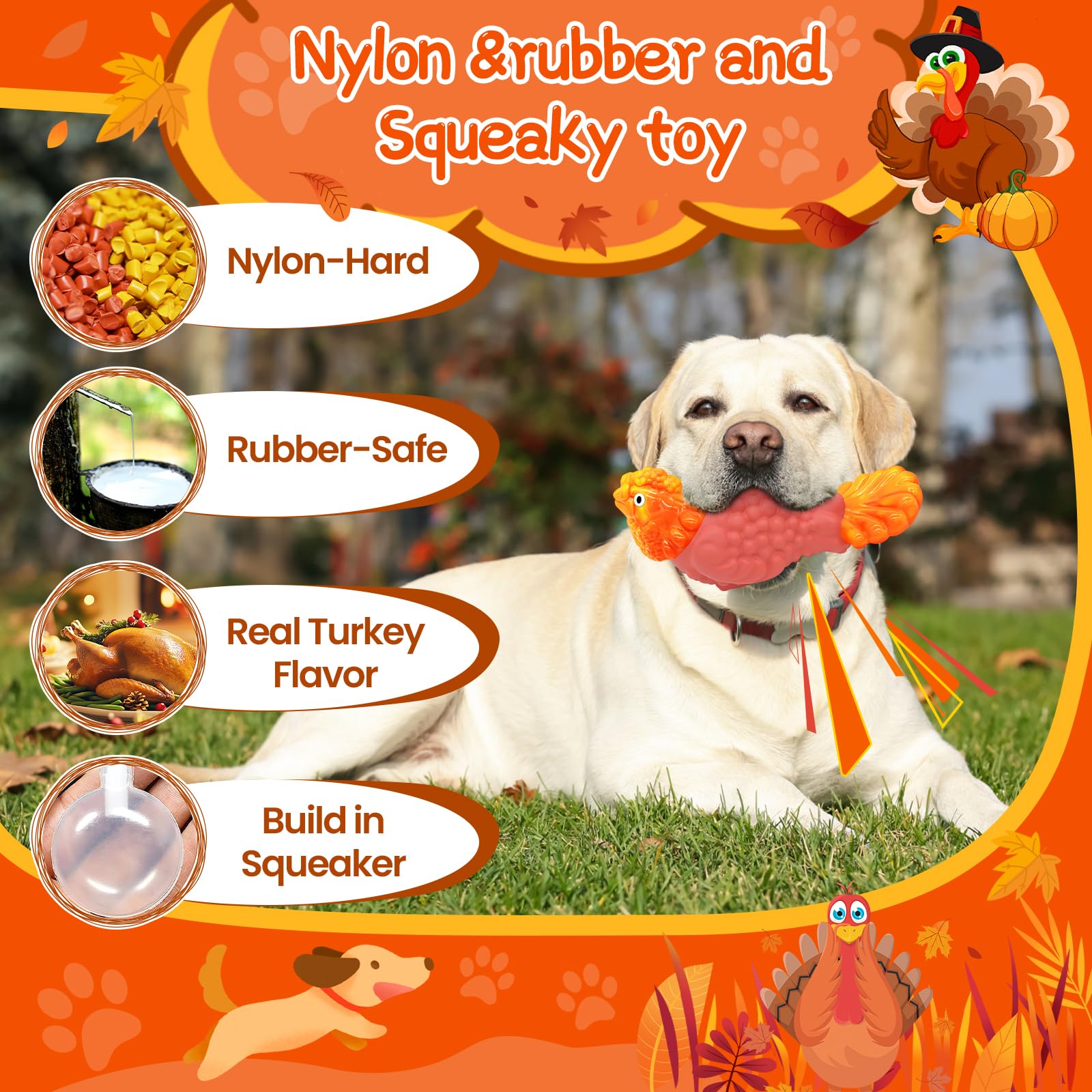 WinTour Tough Dog Toys for Aggressive Chewers, Durable and Indestructible Dog Toys to Keep Them Busy, Turkey Squeaky Chew Toys f