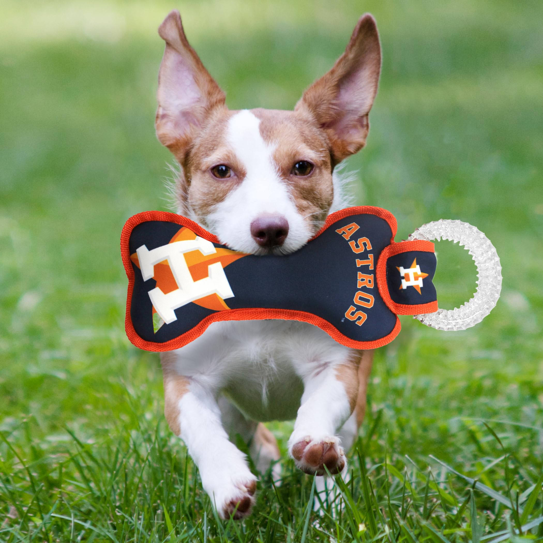 Mlb Houston Astros Bone Shaped Dental Dog Tug Toy With Squeaker. Tough Pet Toy For Healthy Fun, Teething, And Cleaning Pet'S Tee