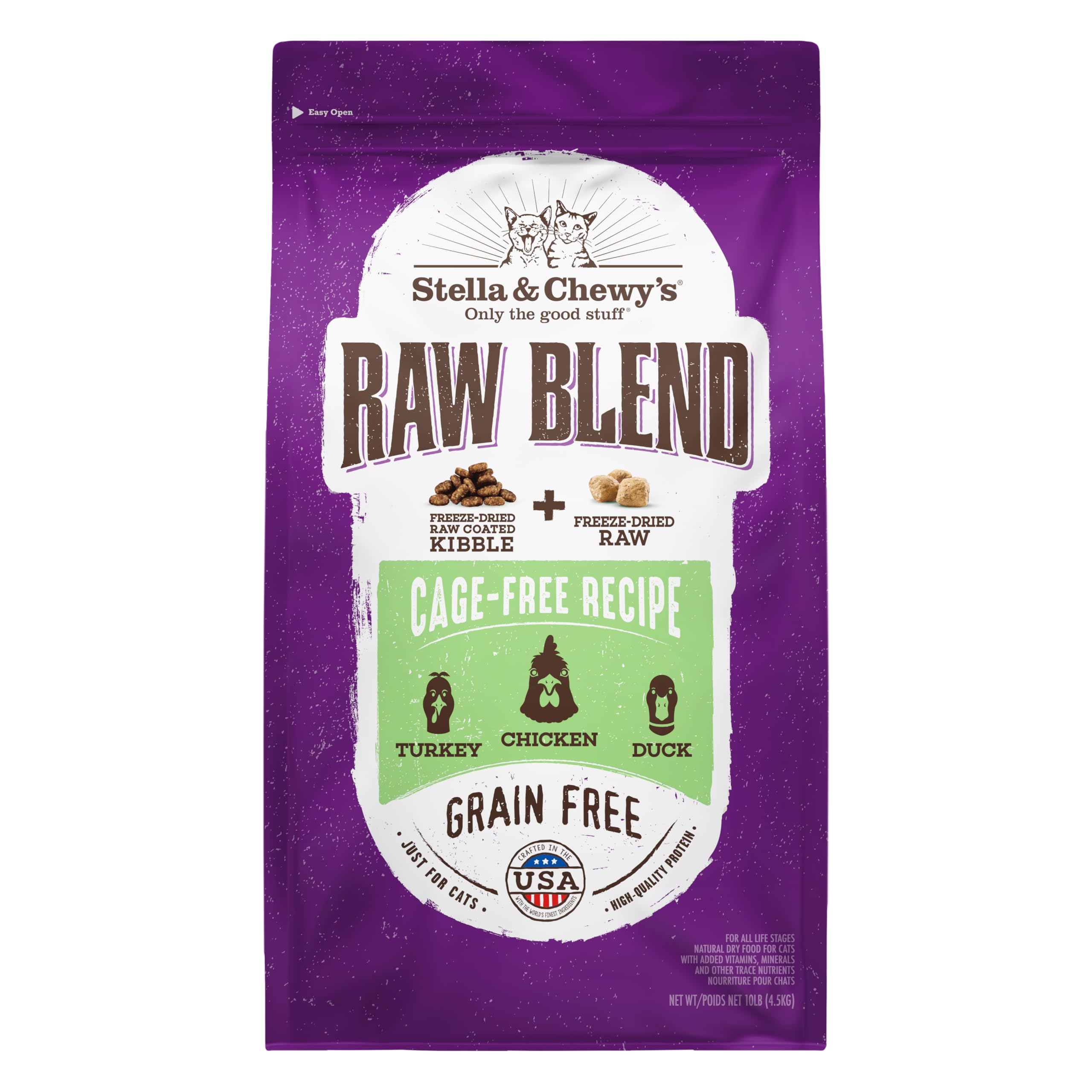 Stella & Chewys Raw Blend Premium Kibble Cat Food - Grain Free, Protein Rich Meals - Cage-Free Poultry Recipe - 10 lb. Bag