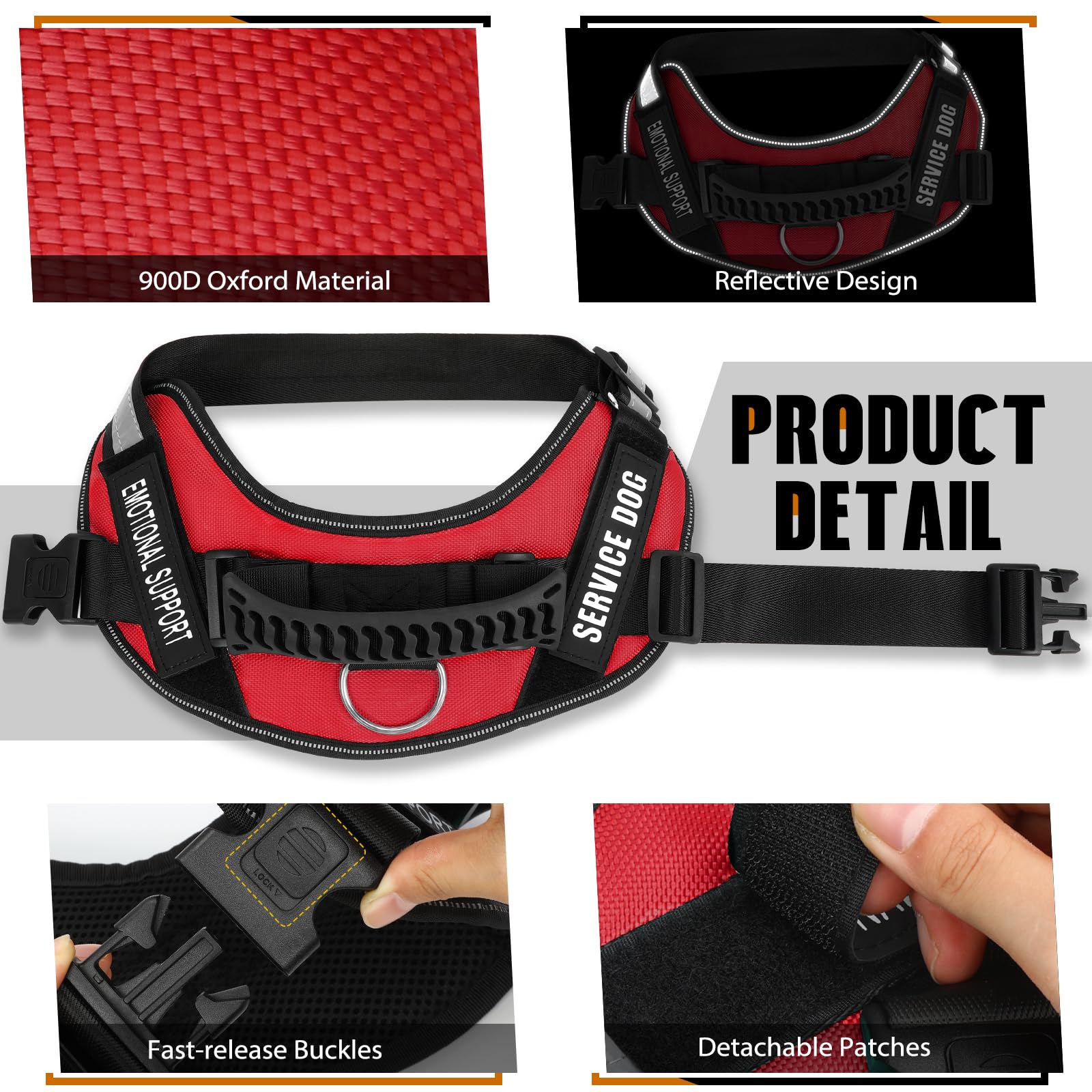 Service Dog Vest Harness + 50 Ada Information Cards + 4 Patches, Animire Reflective Emotional Support Dog Vest With Sturdy Handl