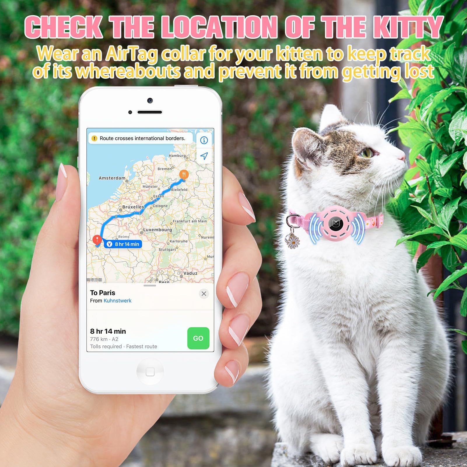 Bingpet Airtag Cat Collar With Bells, Upgraded Safety Elastic Cat Collar With Airtag Cat Collar Holder, Anti-Lost Cat Collars For Girl Boy Cats, Anti-Suffocation Kitty Puppy Collars