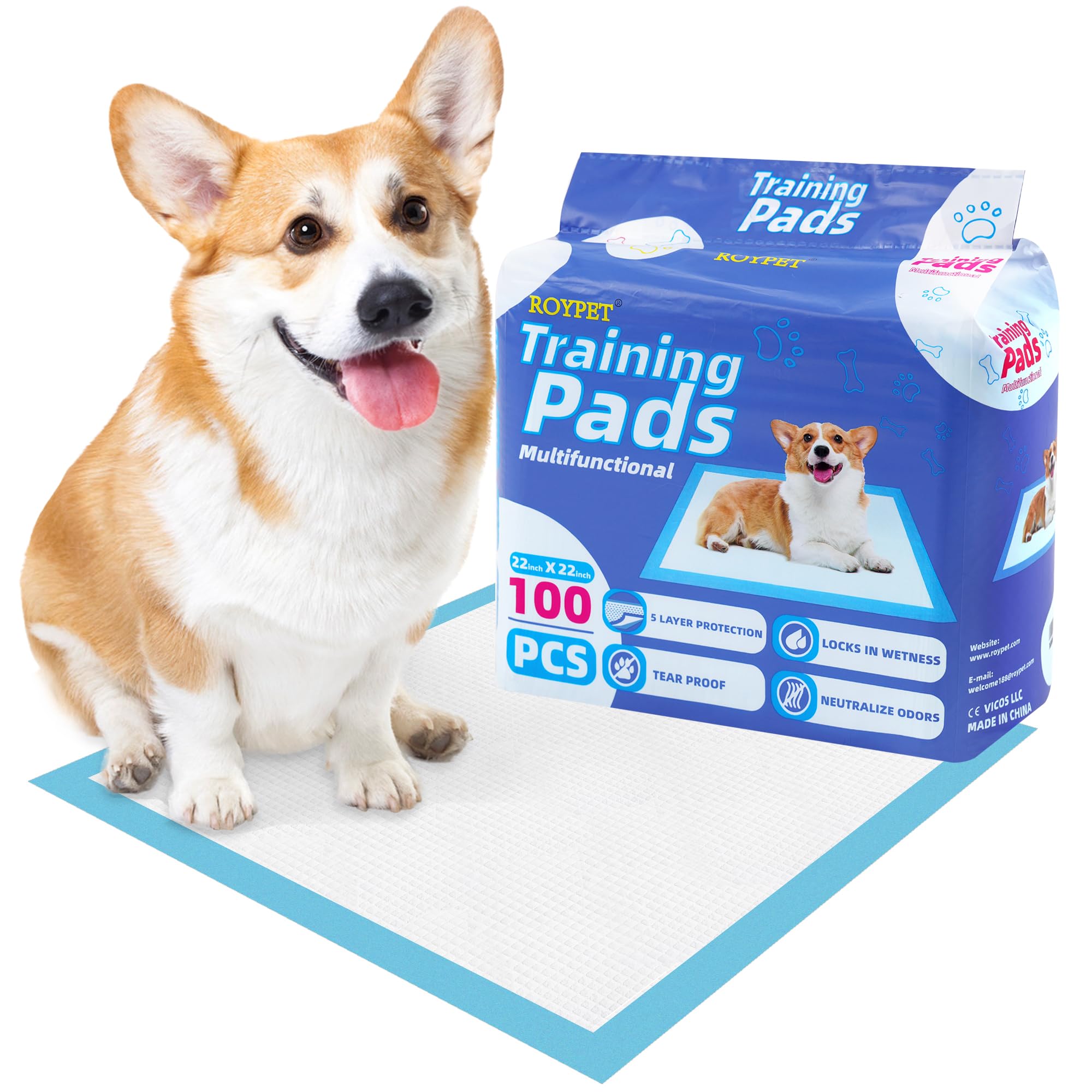 Roypet 22 x 22 Puppy Training Pads in Bag, 100-Count
