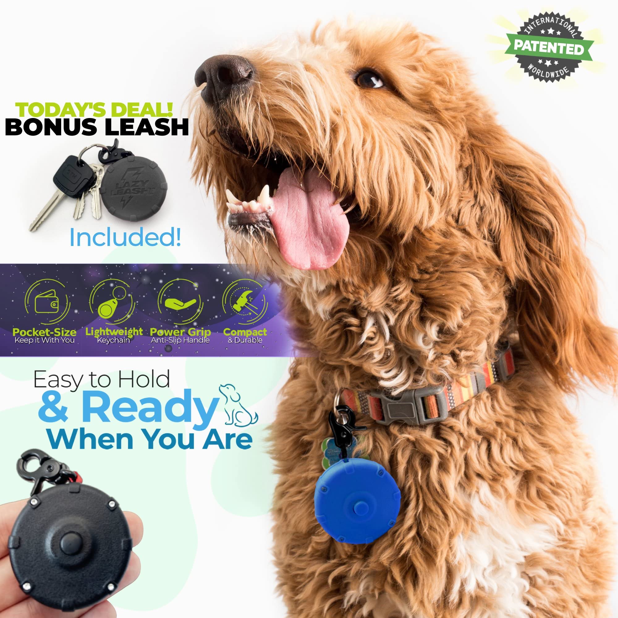 Smiley Happy Free Bonus Adjustable Dog Leash - 40In Wearable, Powerful, Retractable Keychain, Comfort Grip