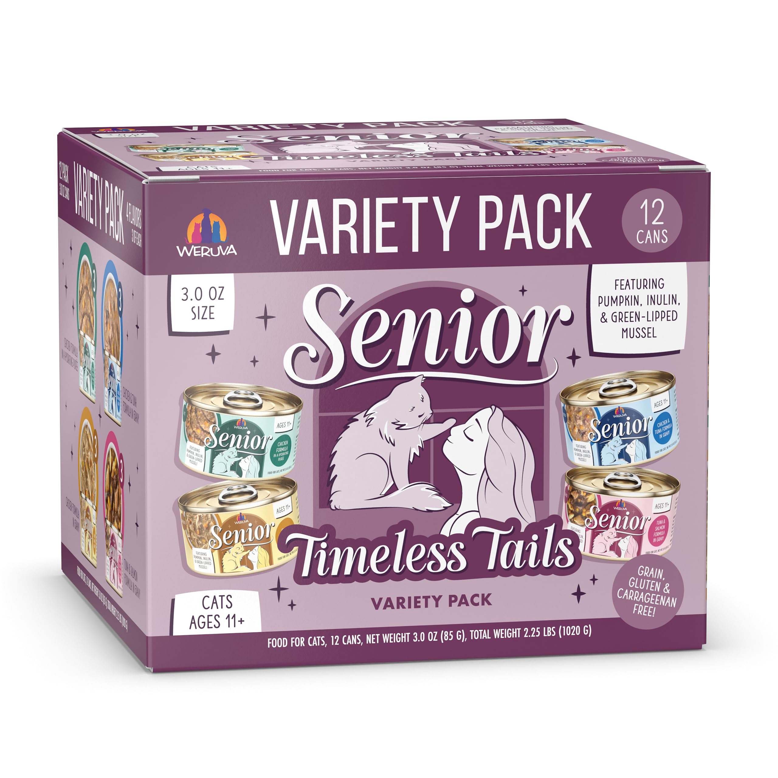 Weruva Senior Cat Food, Timeless Tails Variety Pack, 3oz Can, Pack of 12