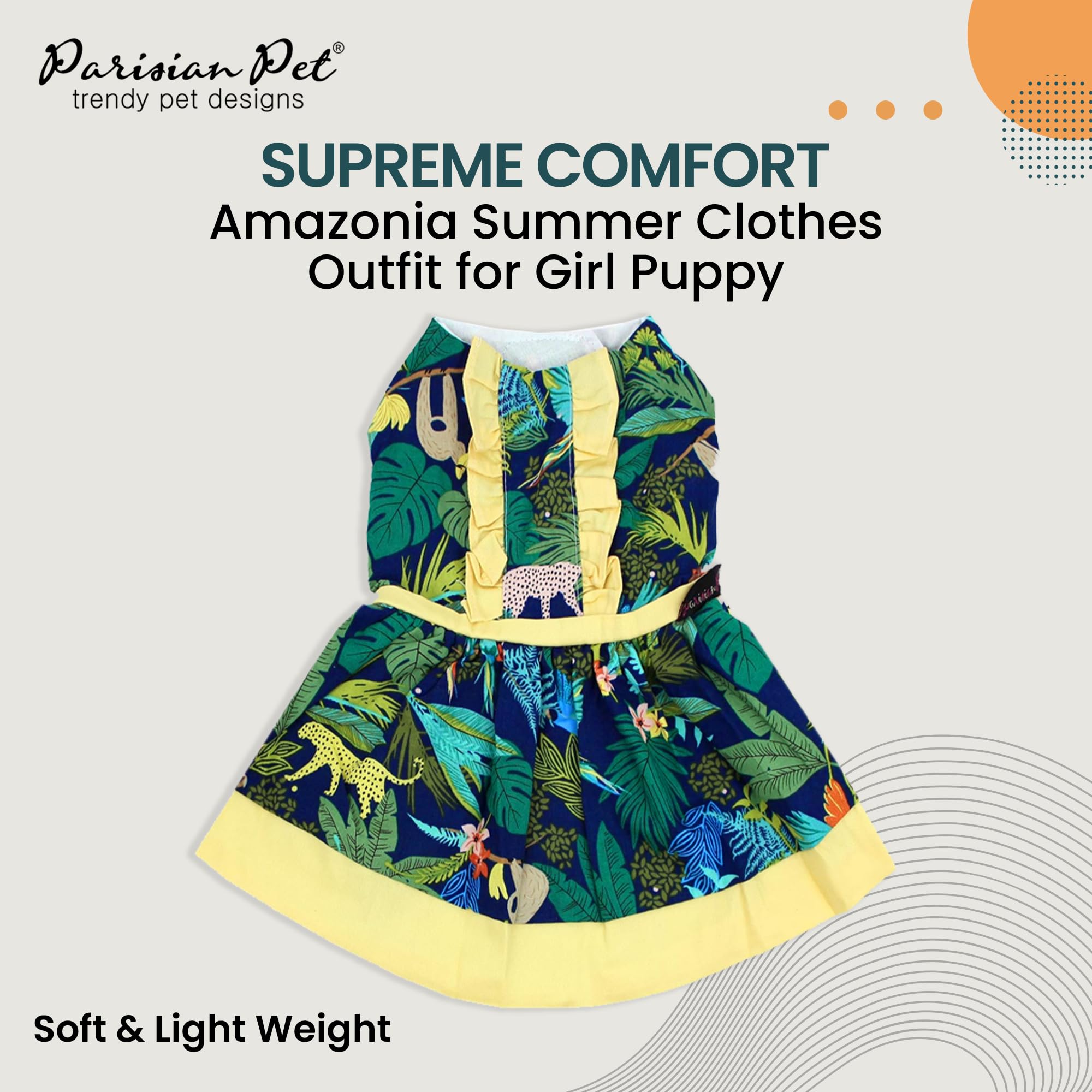 Parisian Pet Amazonia Leafy Dog Summer Dress By Magic Strap Closure For Large Dogs Girl
