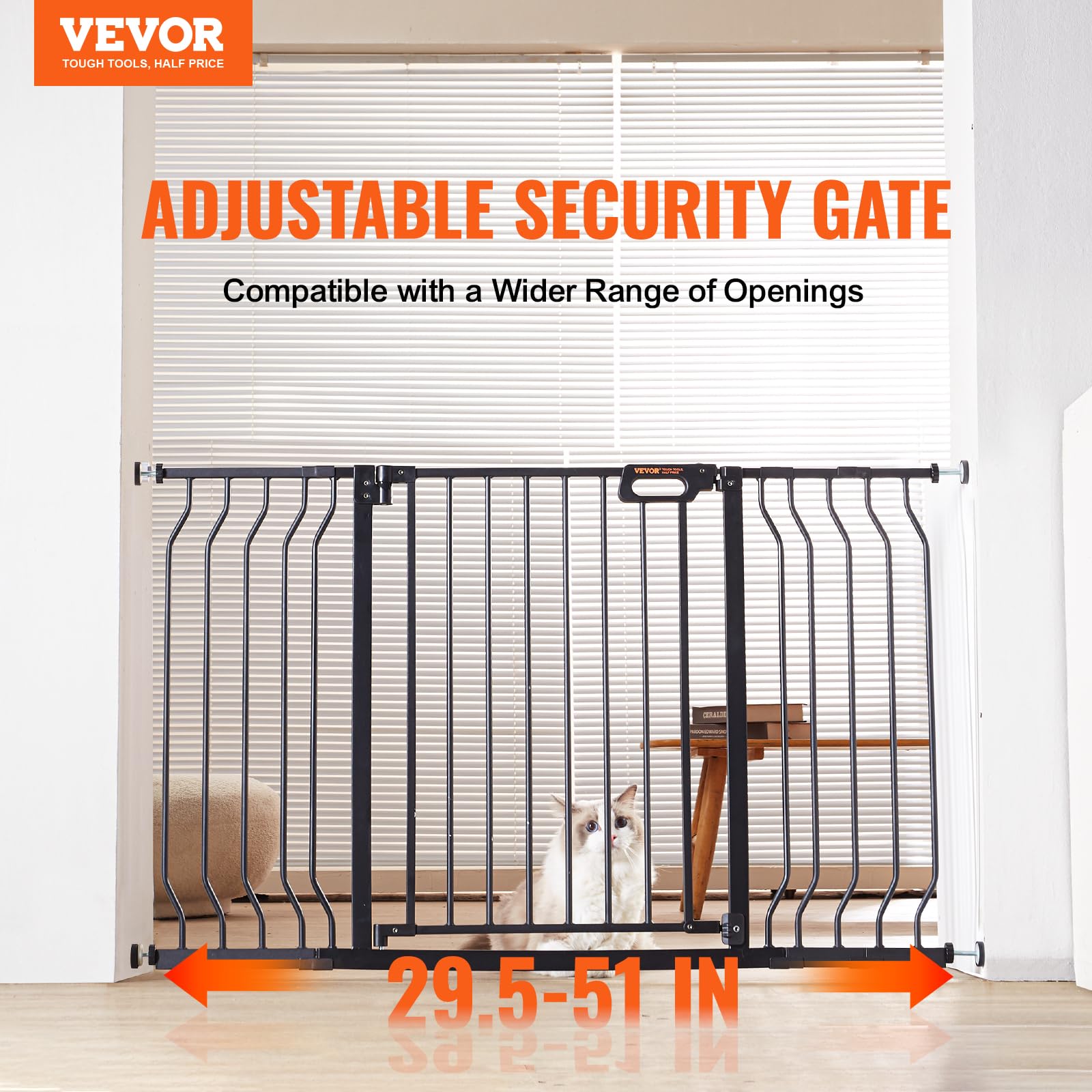 VEVOR Extra Wide Safety Gate for Stairs, 29.5-51" Wide, 30" High, Black, Pressure Mounted Dog Gate, Model B50