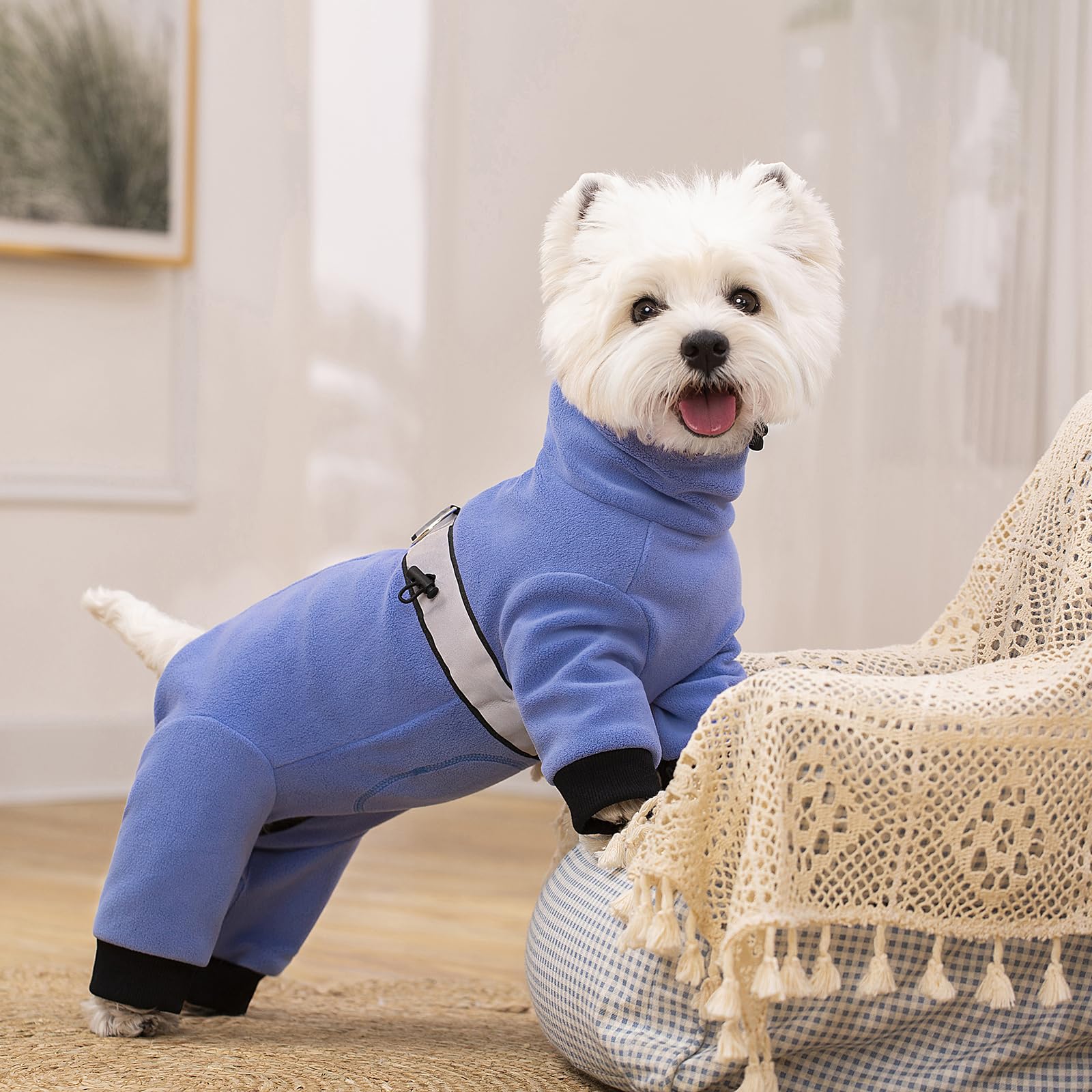 Polar Fleece Dog Pajamas Bodysuit - Small Medium Dog Winter Jacket & Sweater - Four-Legged Warm Clothes