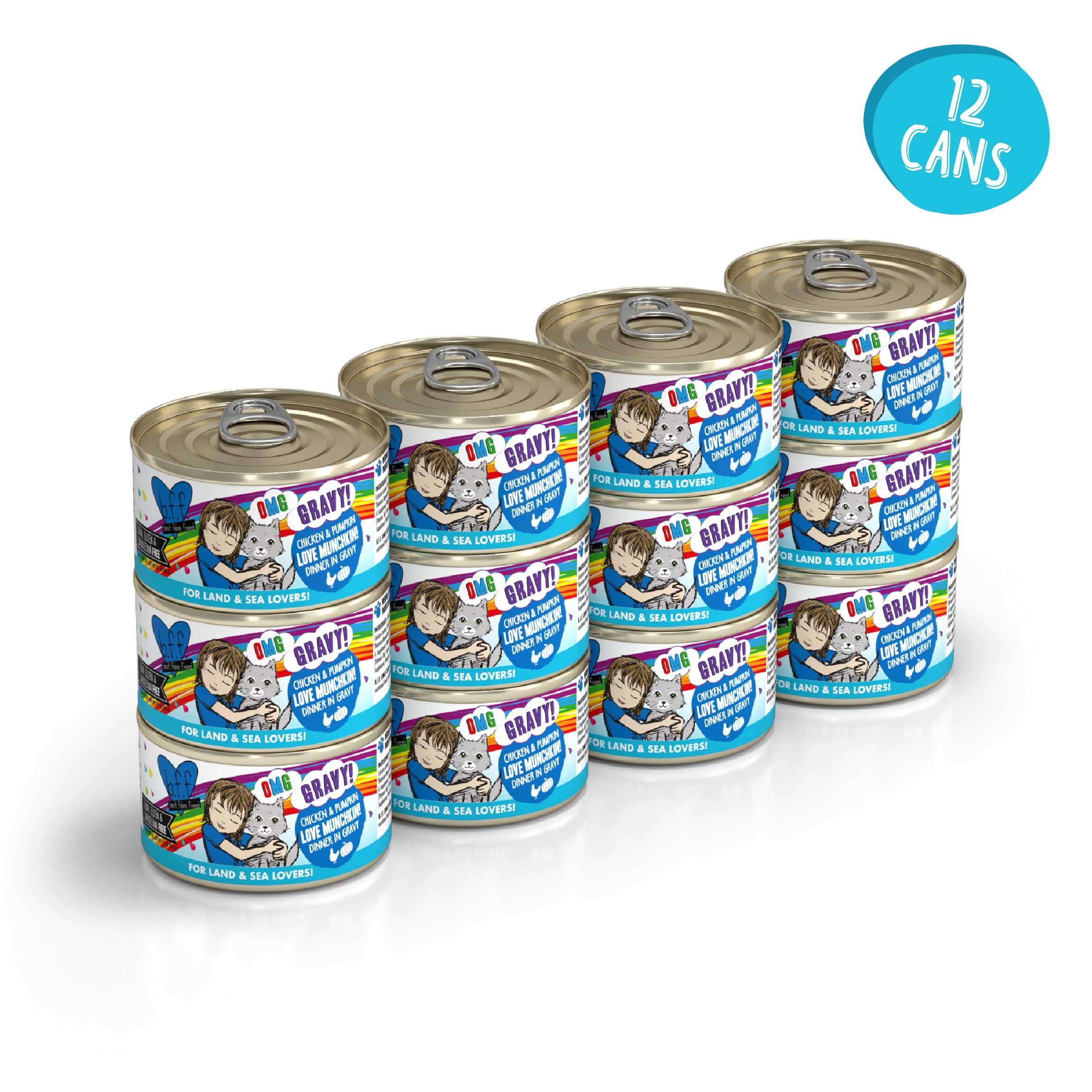 Weruva B.F.F. OMG - Best Feline Friend Oh My Gravy!, Love Munchkin! with Chicken & Pumpkin in Gravy Cat Food, 2.8oz Can (Pack of