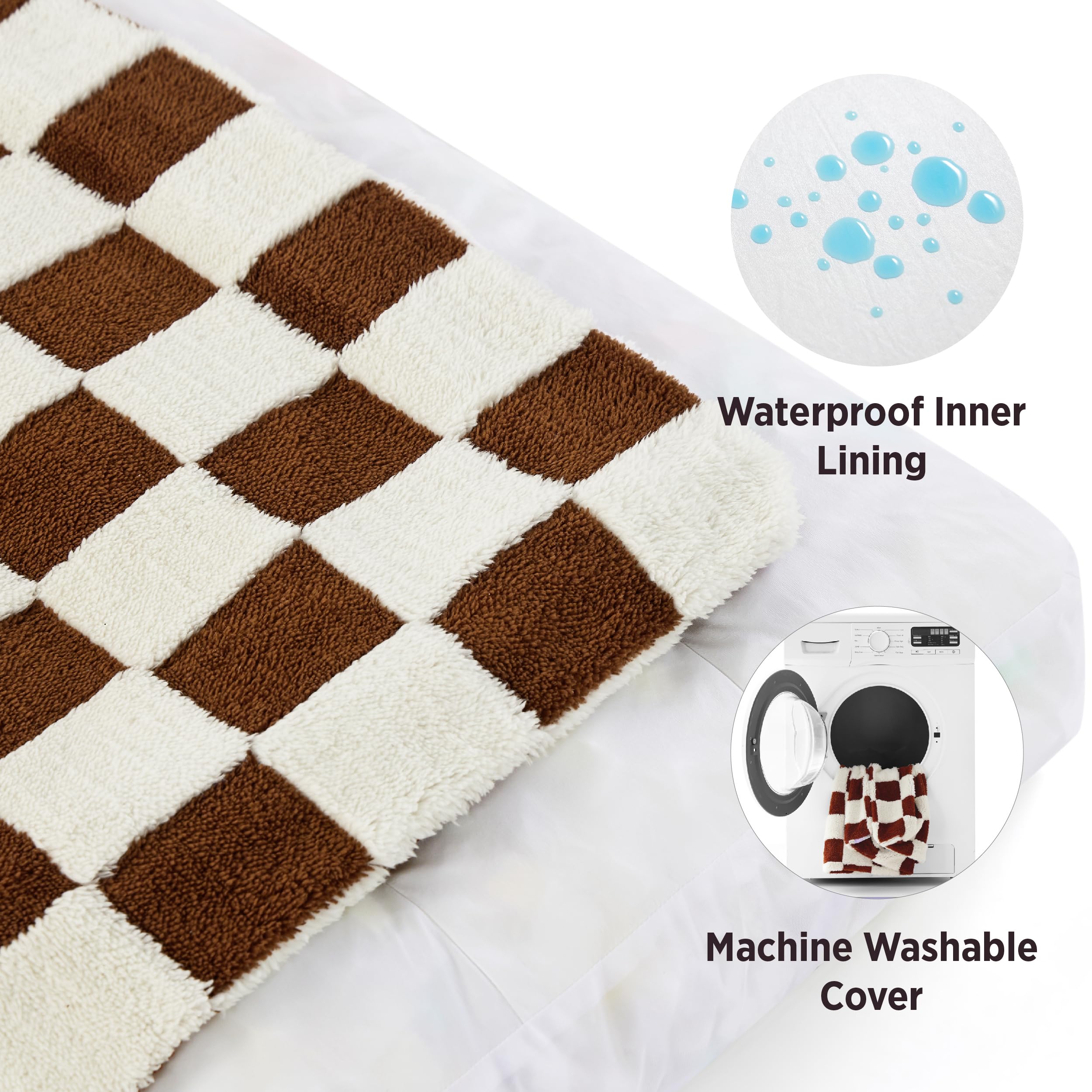 LE SURE Large Dog Bed - Thick Foam Pet Bed with Removable Cover, 36"x27", Brown Checks, Anti-Slip Bottom, Modern Plush Design