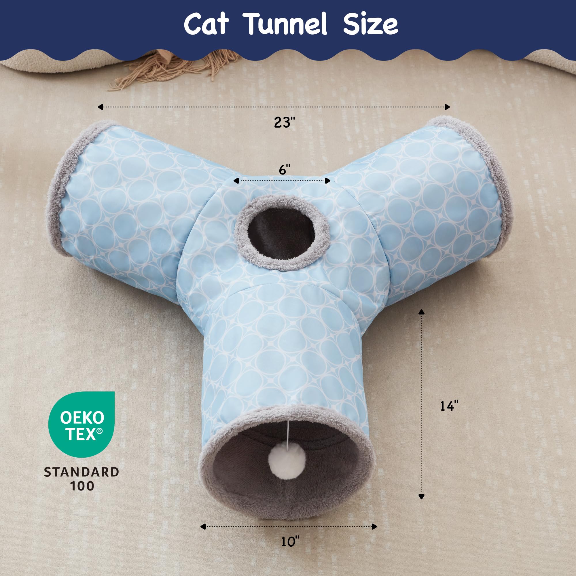 Tempcore Pet Cat Tunnel Tube Toys 3 Way Collapsible, Cat Tunnels For Indoor Cats Fleece-Lined In For Warmth,Kitty Tunnel Bored C