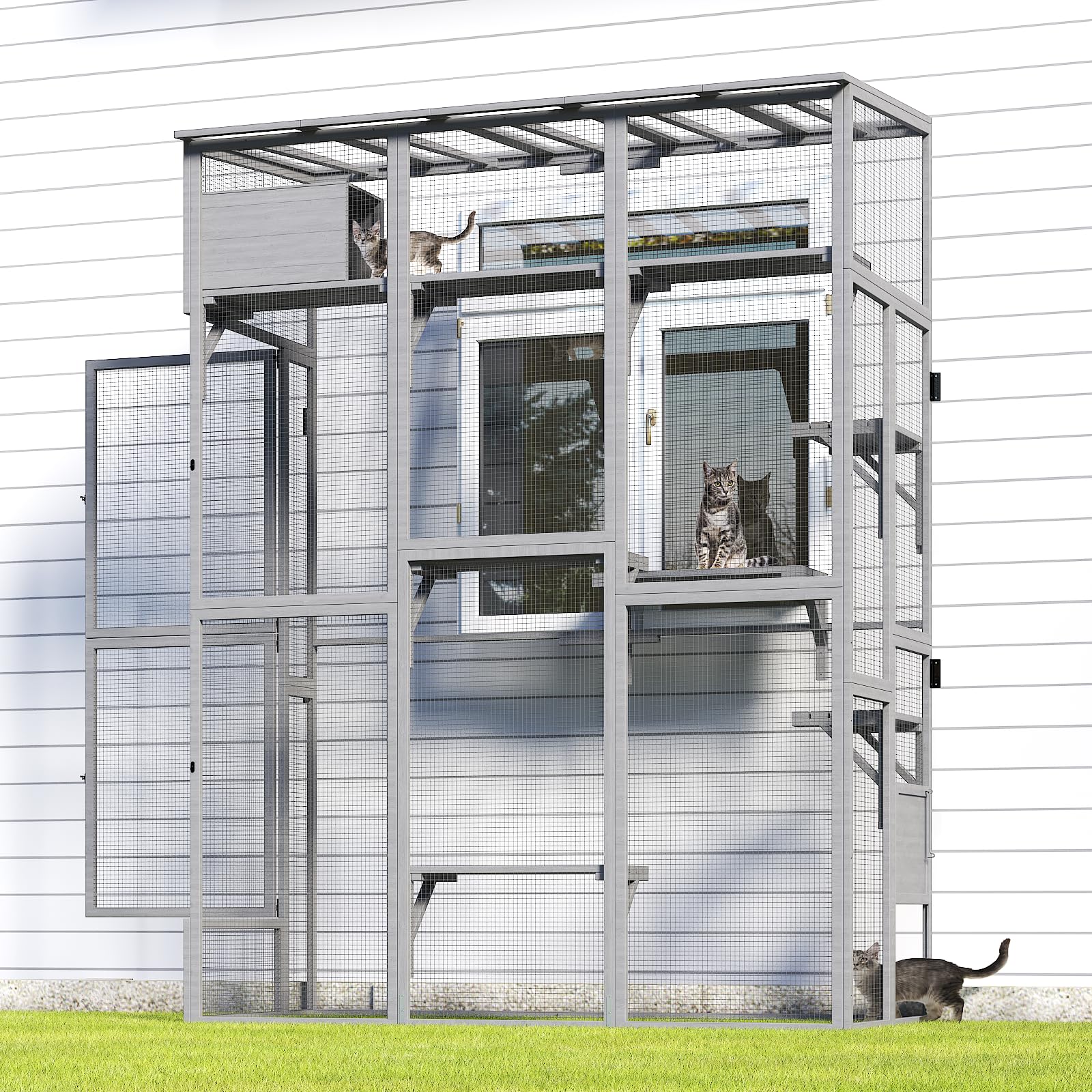 Timhaka Cat Catio, Window Catio For Multiple Indoor Cats With 4 Jump Platforms, Cat Window Perch For Playing, Sunbathing, Nappin