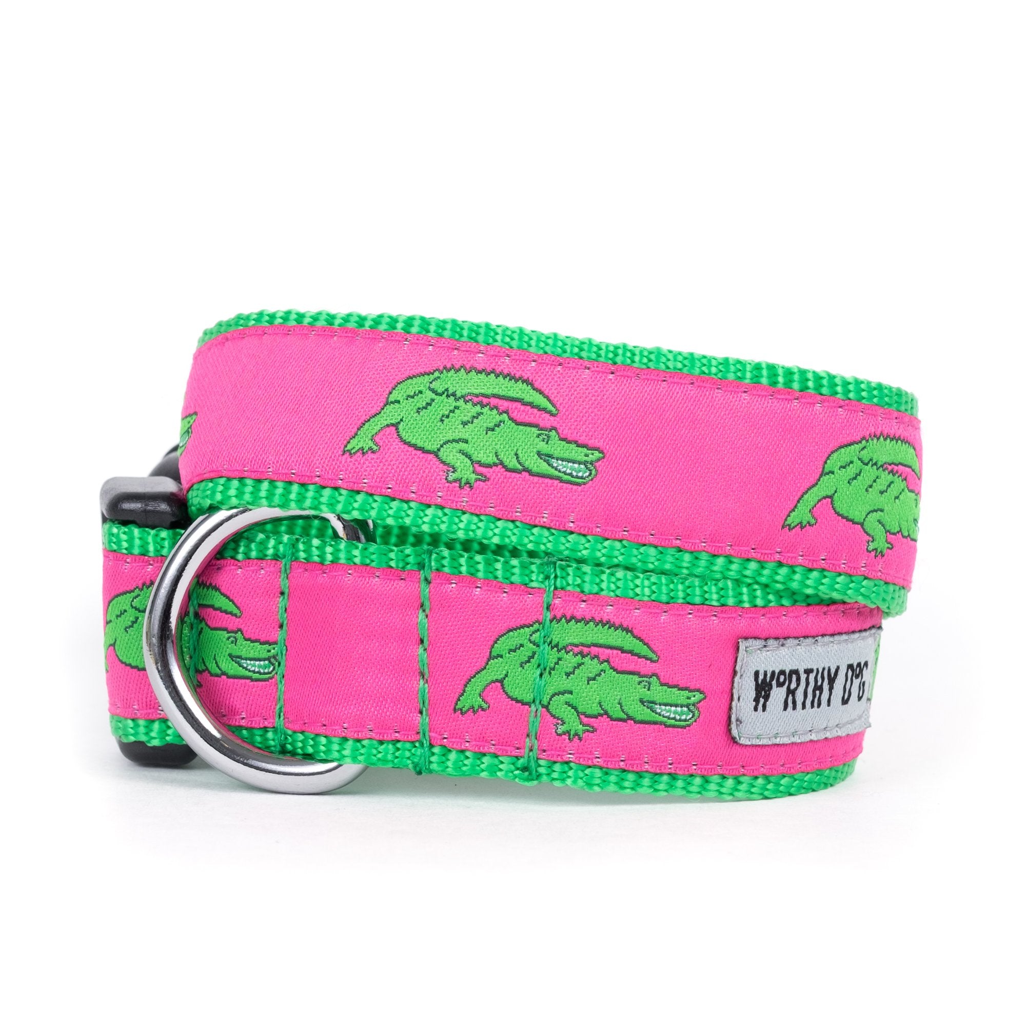 The Worthy Dog Green Alligators Pattern Designer Adjustable And Comfortable Nylon Webbing, Side Release Buckle Collar For Dogs, 