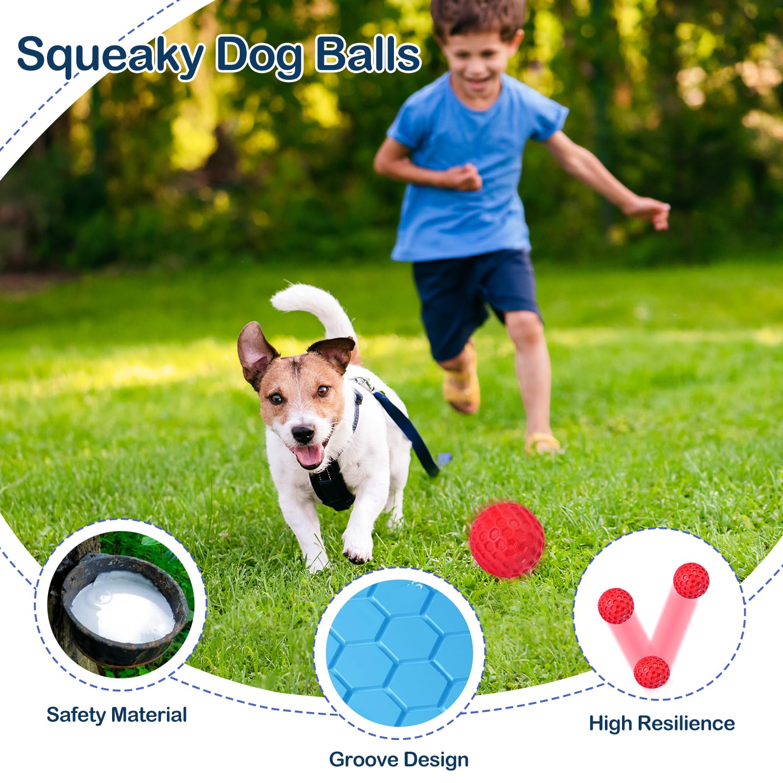 Cheodin 2 Pack Indestructible Squeaky Dog Balls For Aggressive Chewers, Durable Rubber Chew Toys For Teething, Anxiety Relief Pe