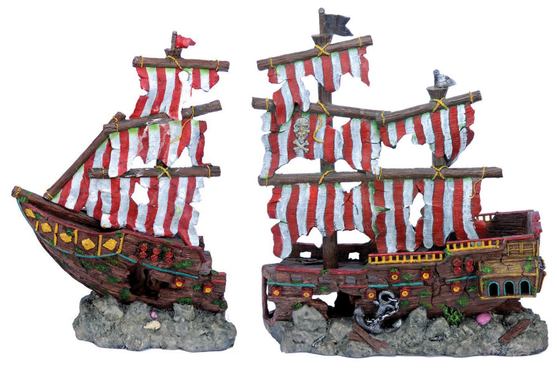 Penn-Plax Deco-Replicas Striped Sail Shipwreck Aquarium Decoration – Safe For Freshwater And Saltwater Fish Tanks – Large – 2 Pieces