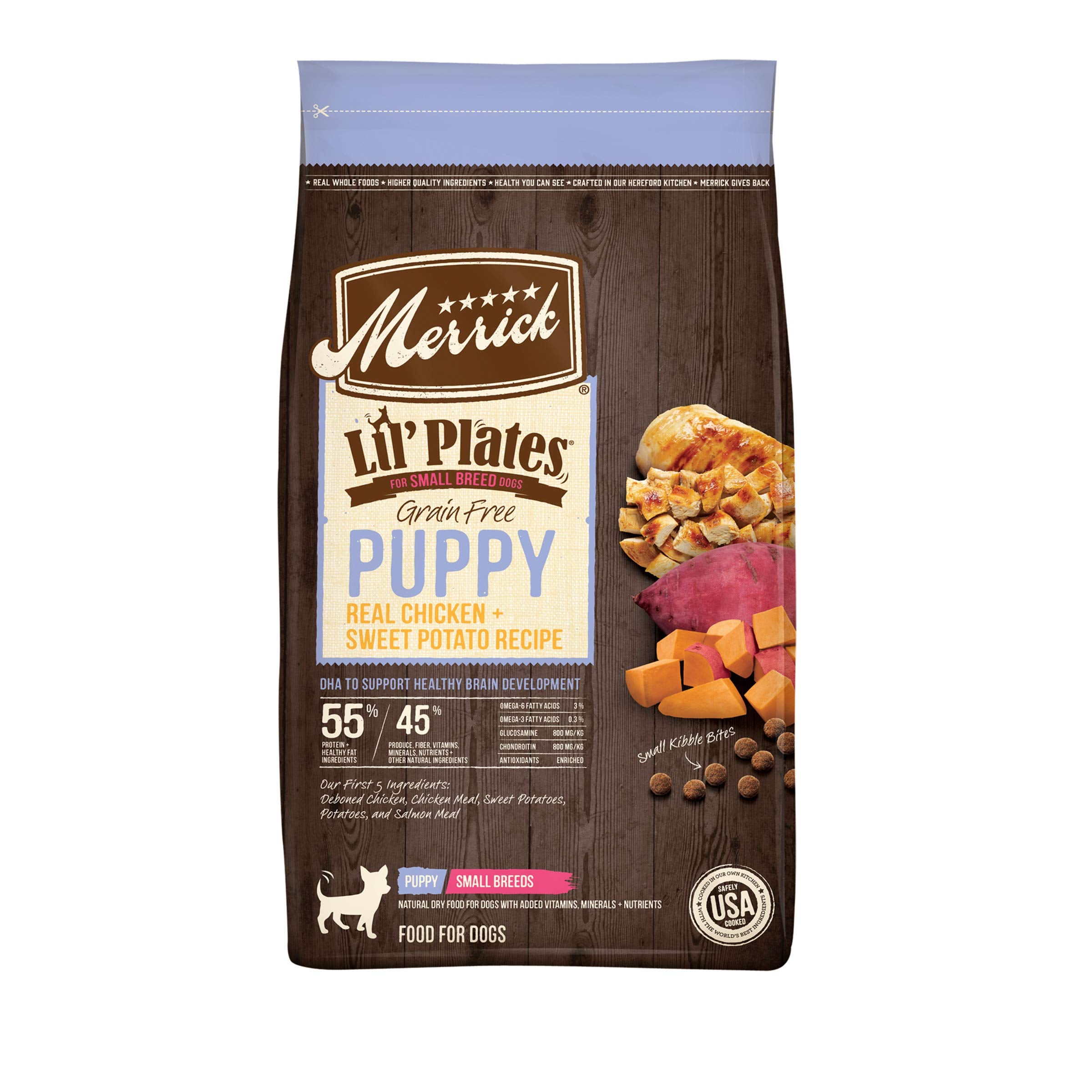 Merrick Lil Plates Premium Grain Free Dry Puppy Food For Small Dogs, Real Chicken And Sweet Potato Kibble - 4.0 lb. Bag