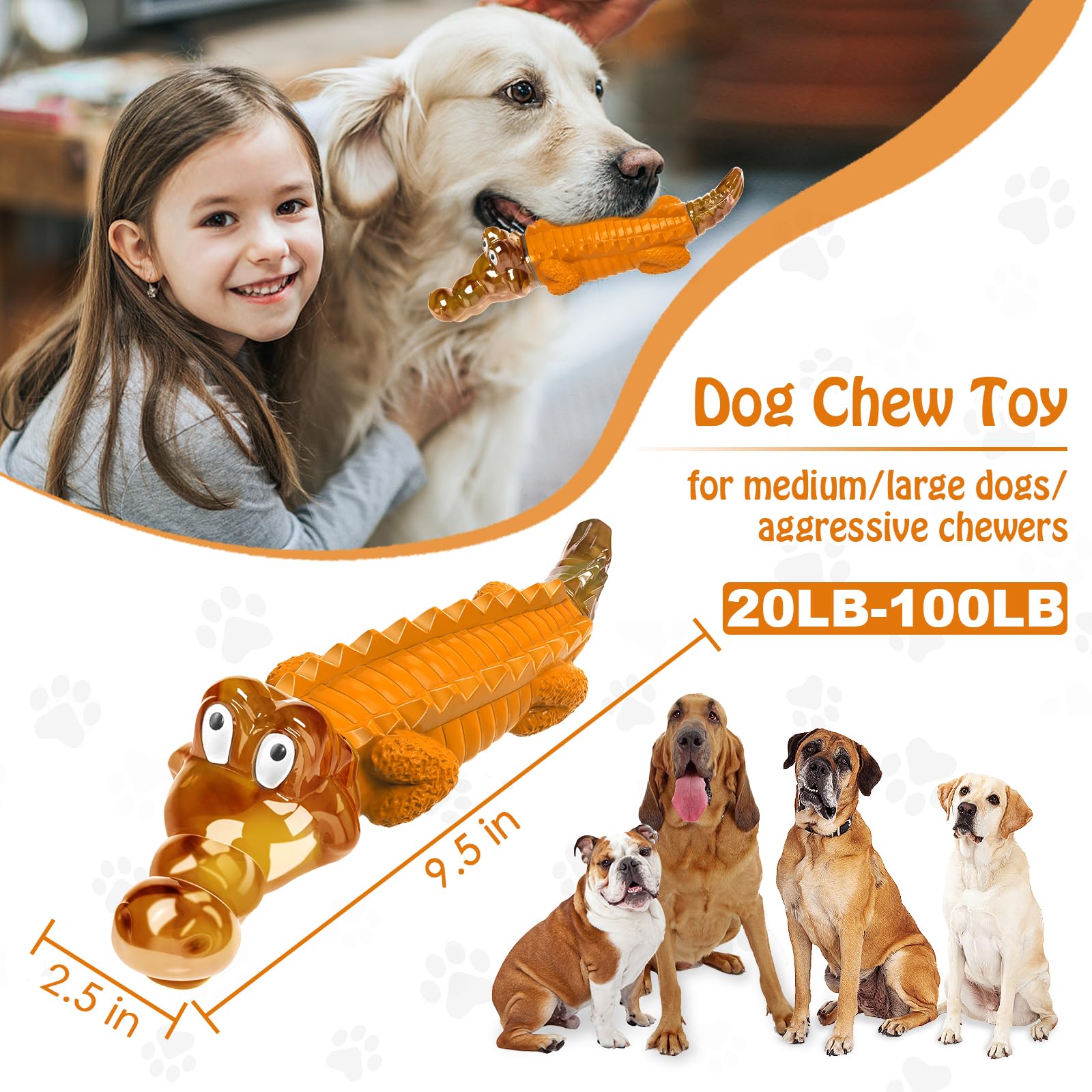 Jeefome Dog Toy for Aggressive Chewers – Durable Nylon Toy for Small, Medium & Large Dogs, Orange, Model csey-01