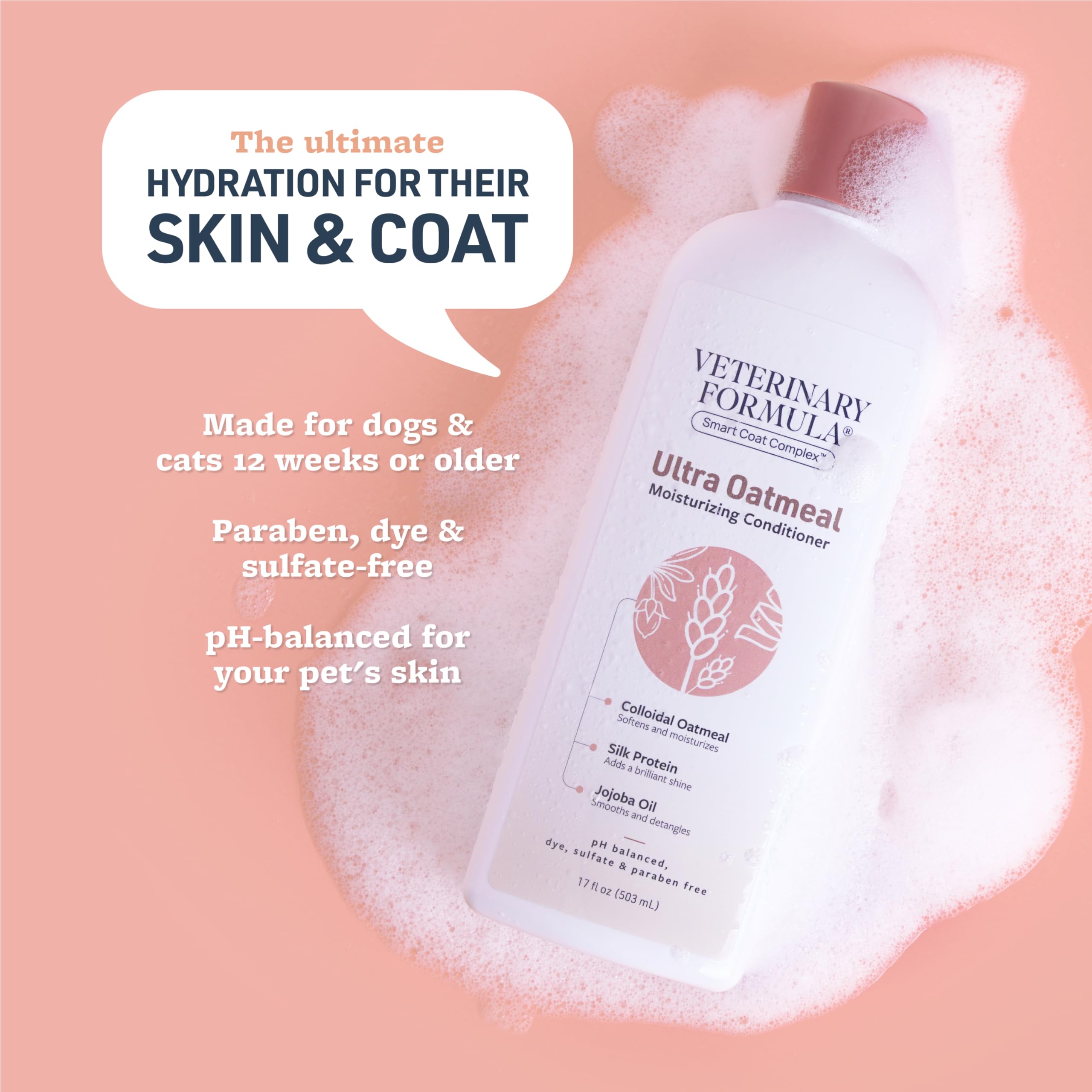 Veterinary Formula Smart Coat Conditioner for Dogs, 17 Fl oz - Oatmeal & Jojoba, Softens & Hydrates Coat, Long-Lasting Scent