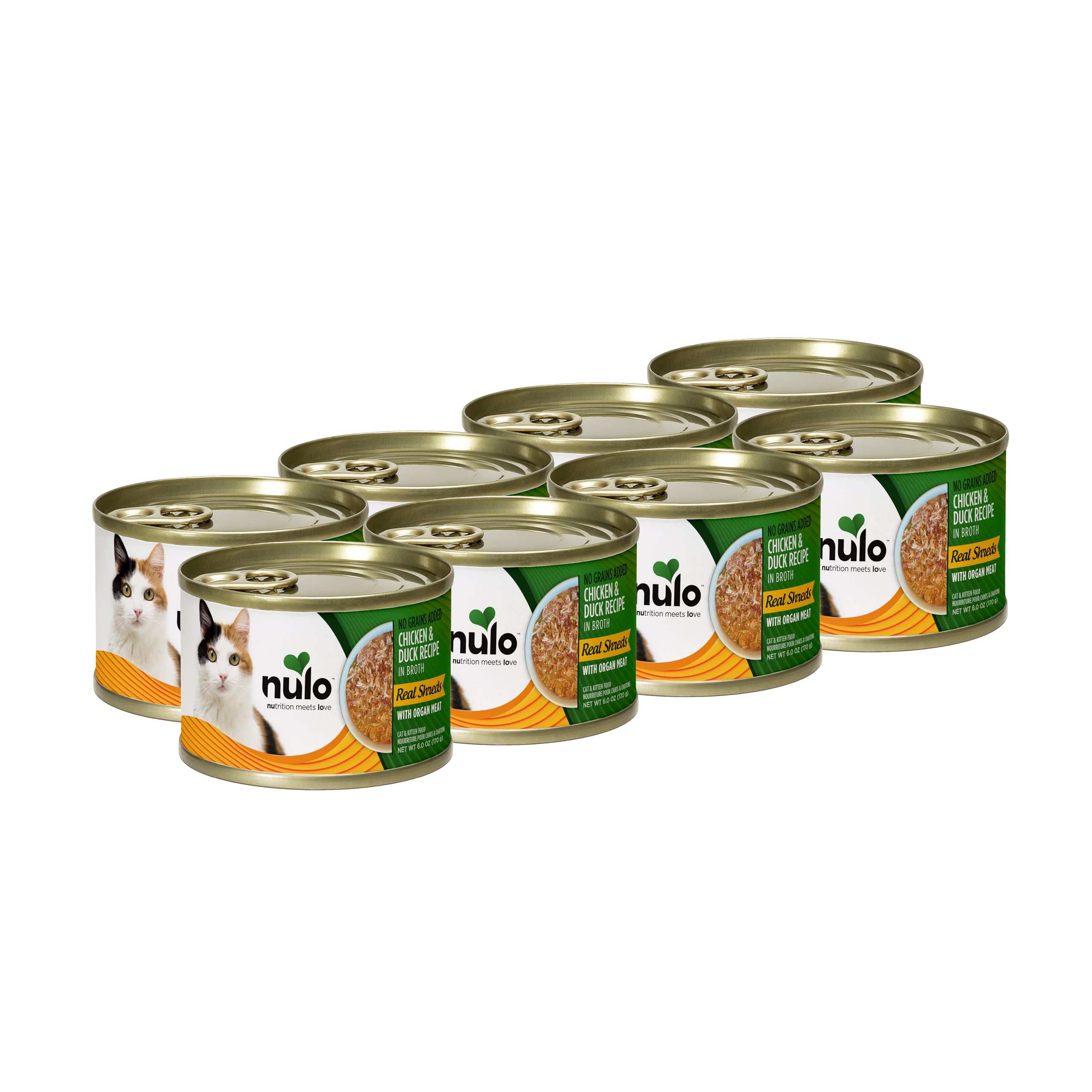 Nulo Real Shreds with Organ Meat Wet Canned Cat Food, Chicken & Duck, 6.0 Ounce, 8 Cans
