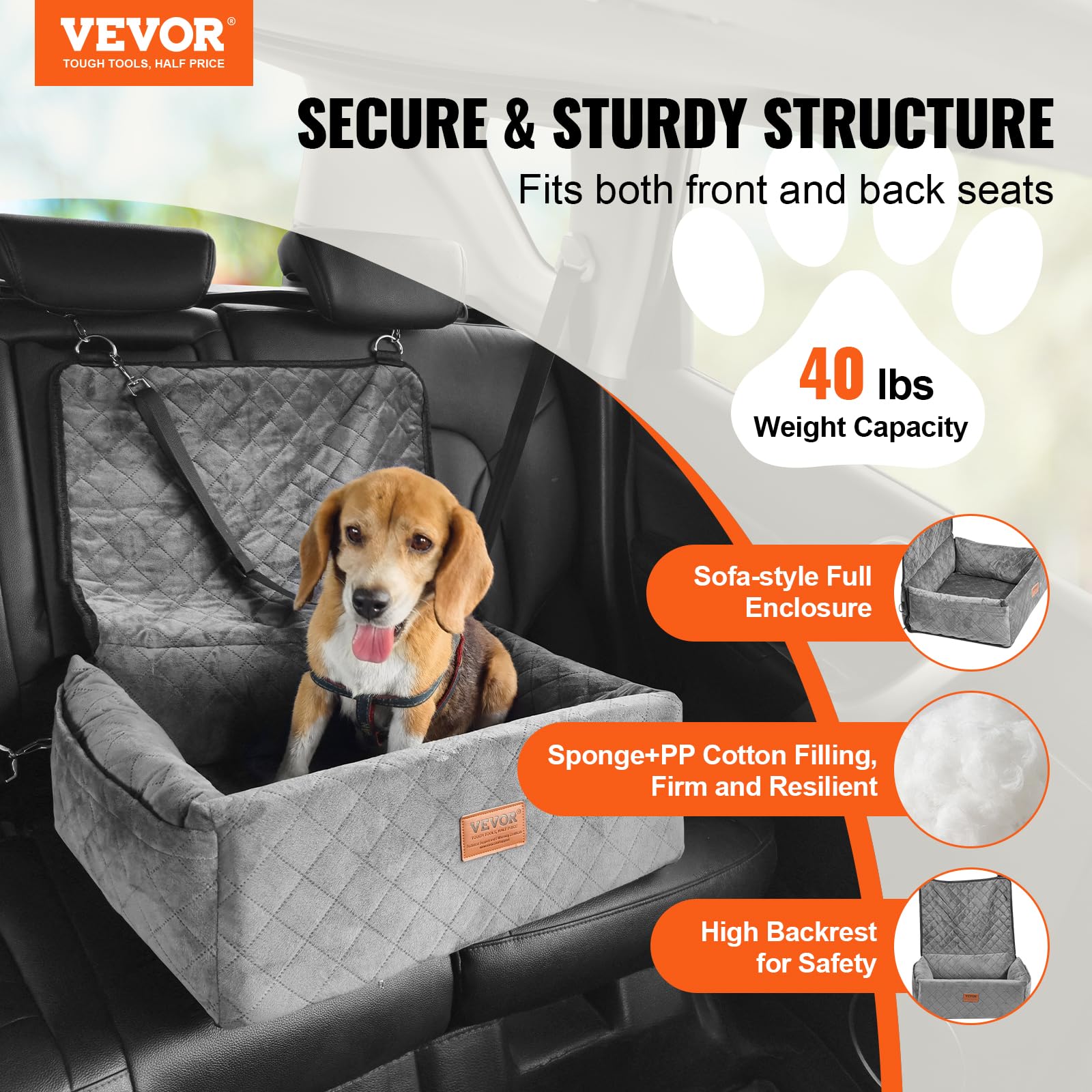 Vevor Dog Booster Car Seat Pet Car Seat For Small Medium Dog Up To 40 Lbs Gray