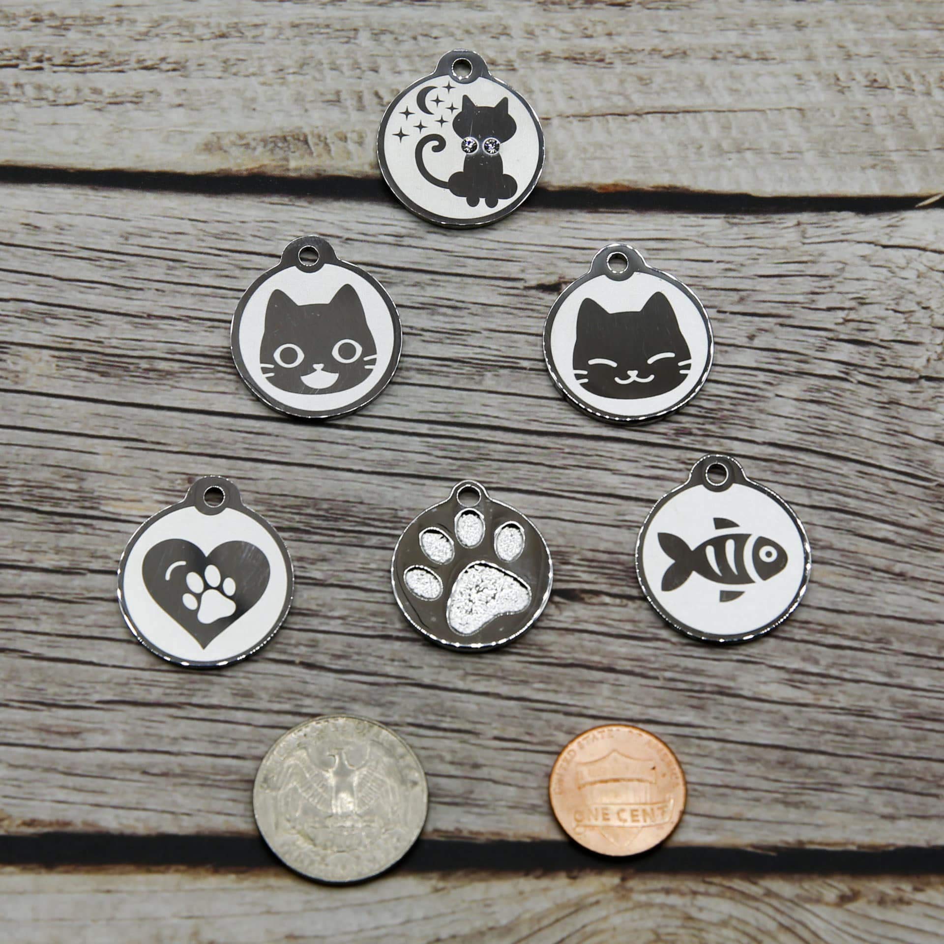 Stainless Steel Cat Id Tags - Engraved Personalized Cat Tags Includes Up To 4 Lines Of Text With Round Paw Shape