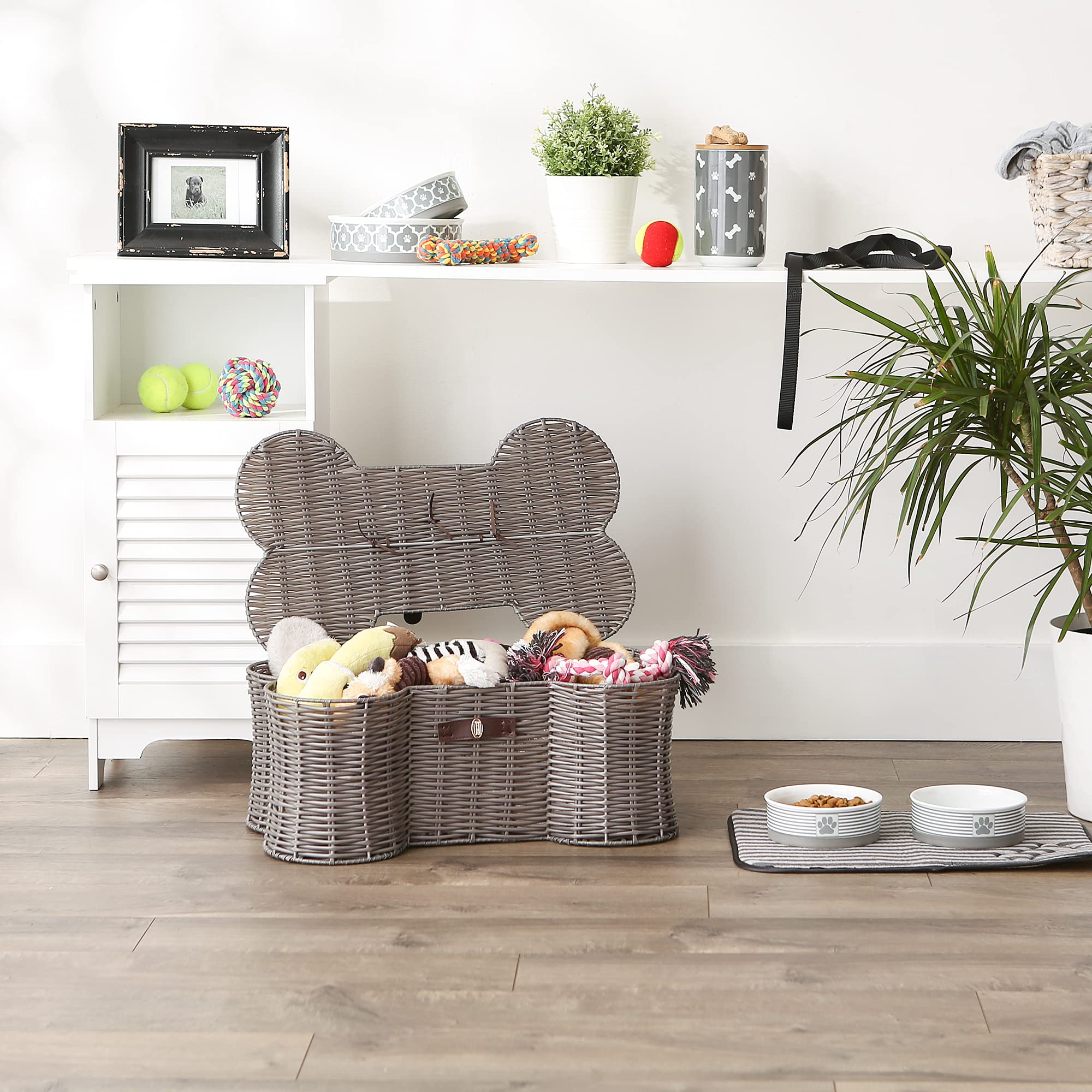 DII Gray Bone Shape Toy Basket Medium 21x13x8
