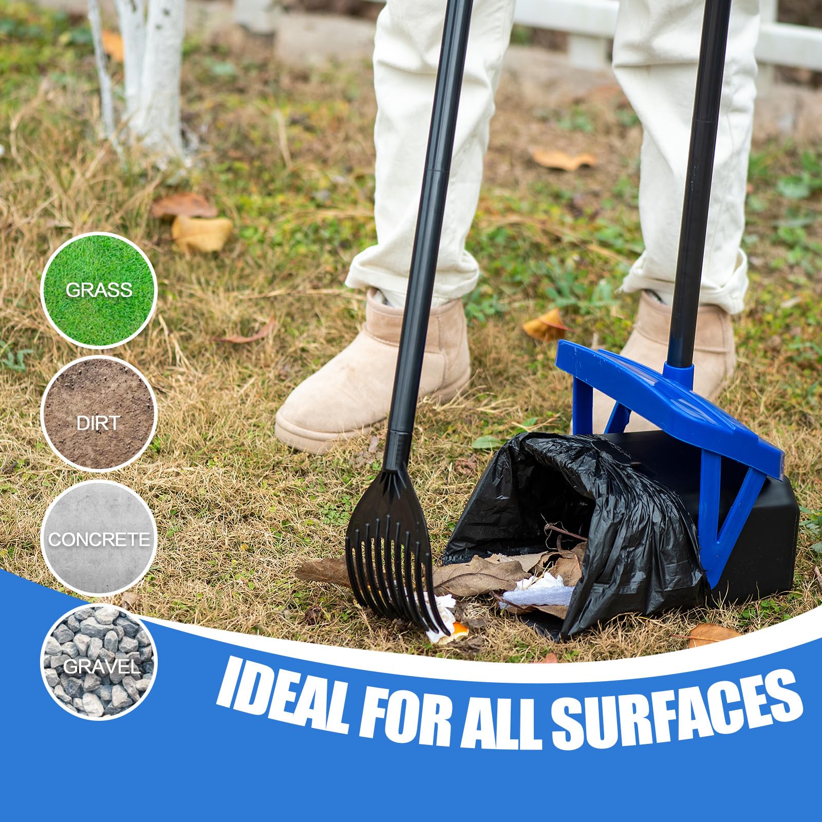 Timingila Pooper Scooper Swivel Bin & Rake For Large Medium Small Dogs Non-Breakable Dog Poop Scooper With 20 Waste Bags Easy To