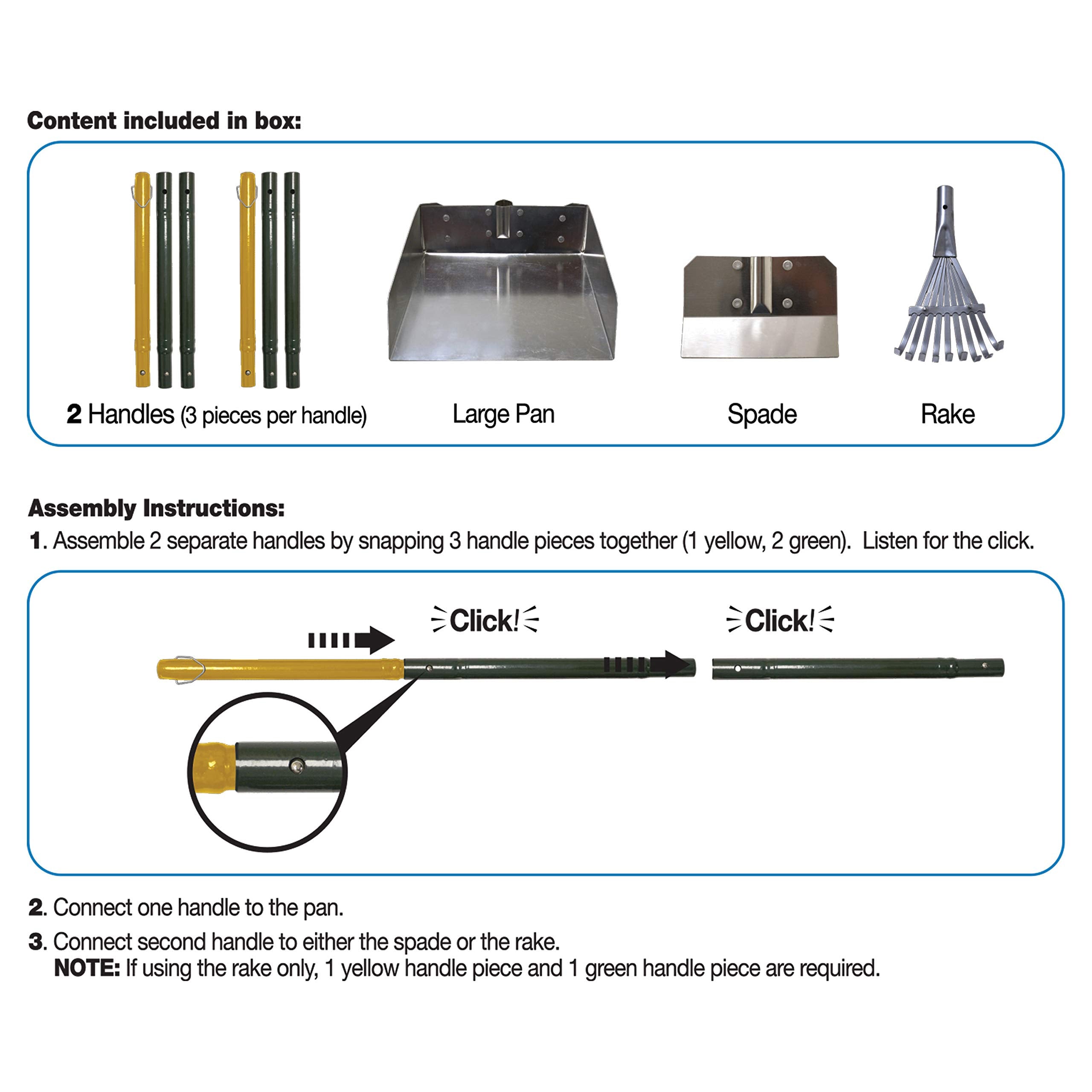 Four Paws Stainless Steel Long-Handled Dog Pooper Scooper Rake, Spade, & Pan 3 Piece Set, Pet Waste Pickup Tool, 38' X 10'