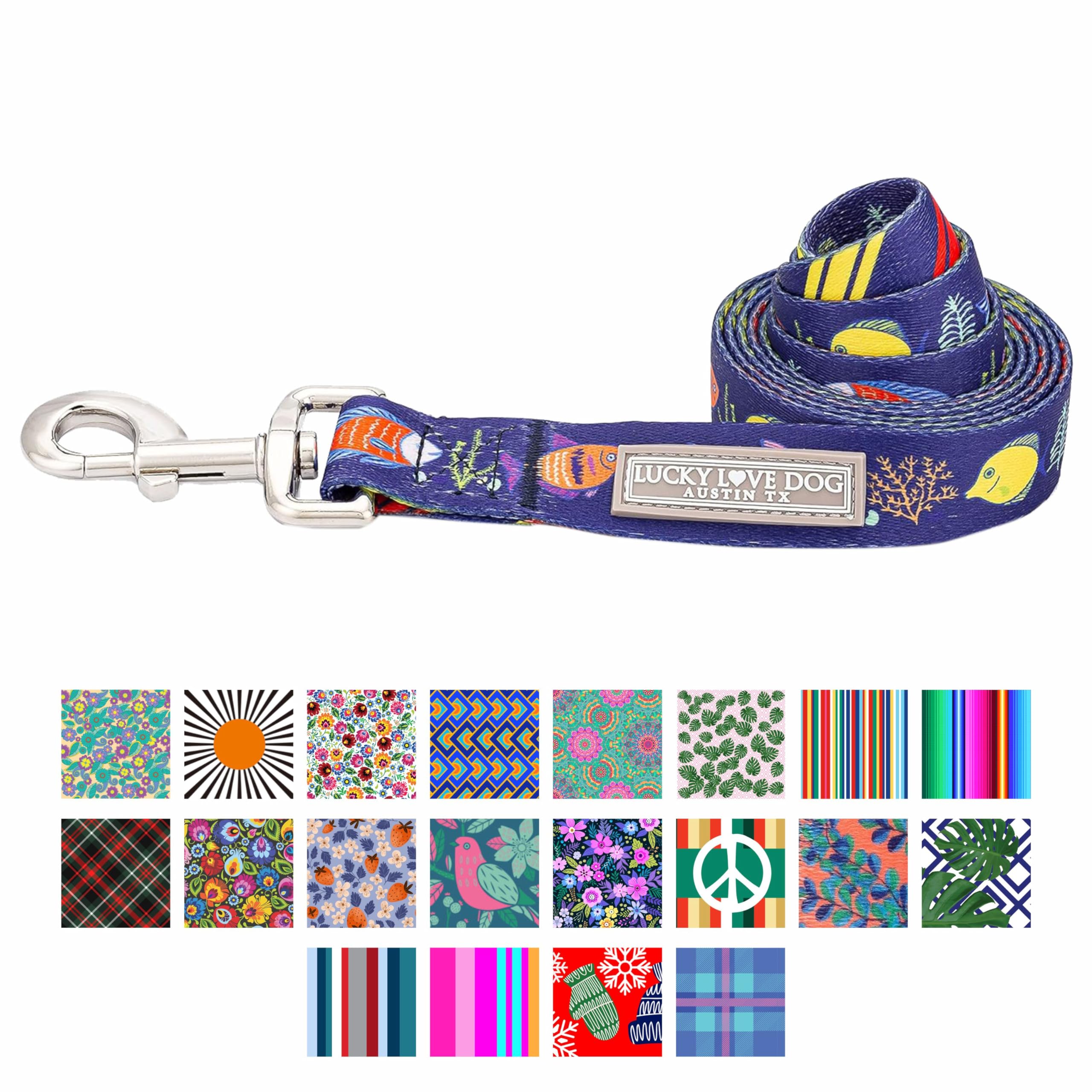 Mackey Large Dog Leash - Tropical Fish Pattern, Blue Color, Durable & Long Lasting