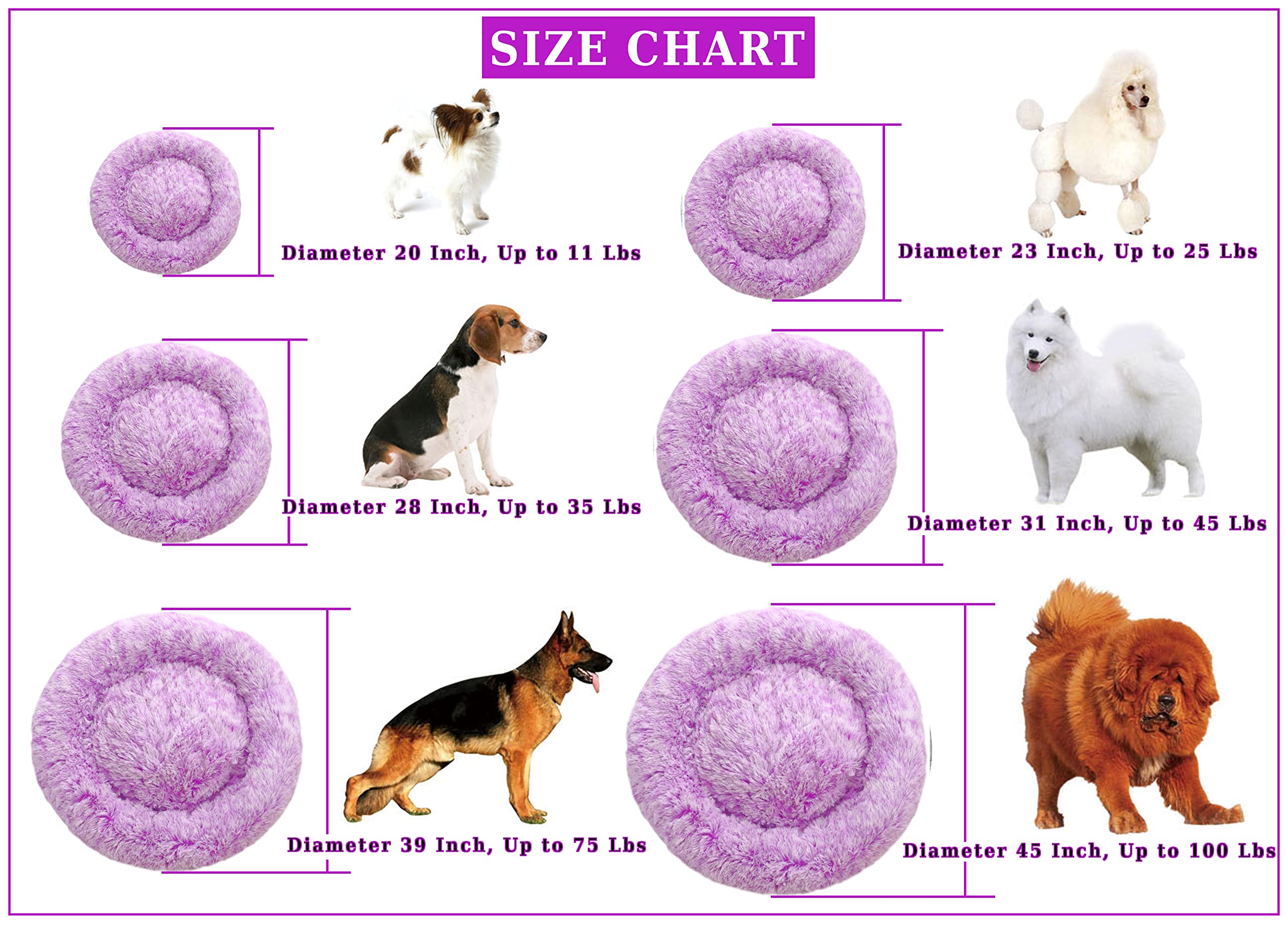 Comlax Calming Donut Dog Beds, 24 Inches Round Cushion With Removable Washable Cover, Anti-Anxiety Faux Fur Cuddler, Fluffy Comf