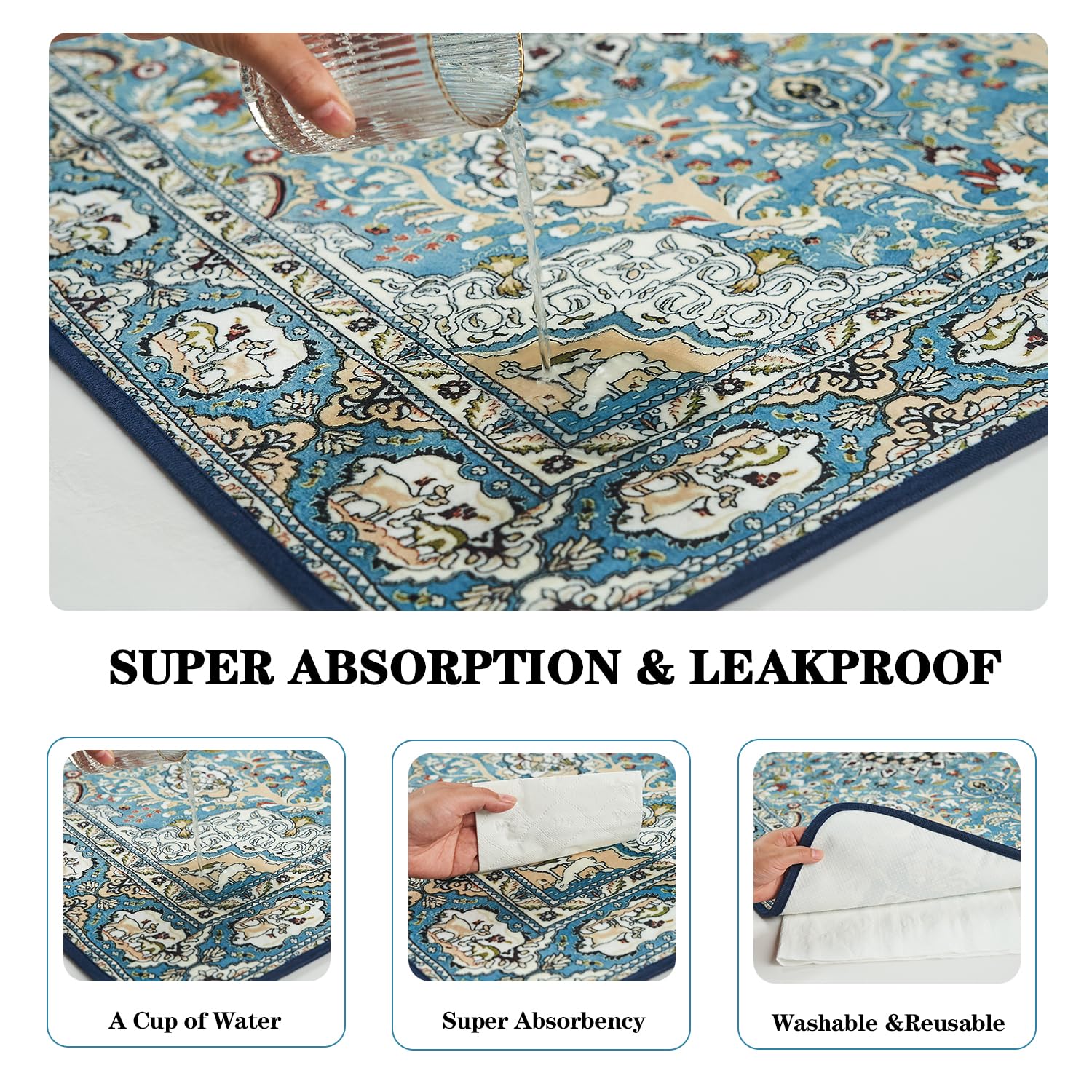 Qeils Washable Dog Training Pads, Extra Large 72"x72", Medallion Blue, Super Absorbent Leakproof, Non-Slip, Reusable