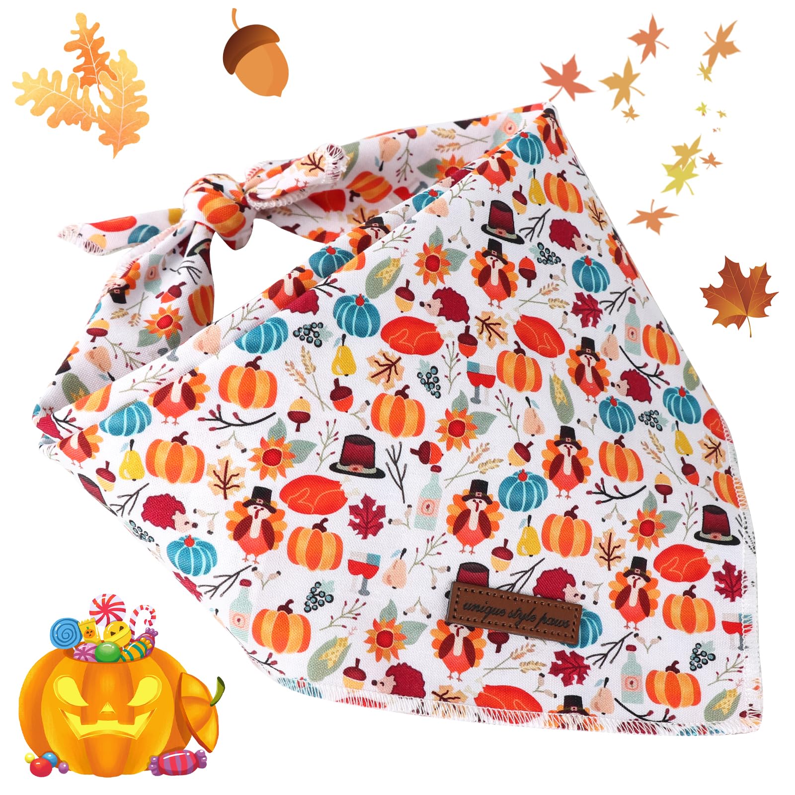 Unique Style Paws Thanksgiving Cotton Dog Collar With Bow Halloween Pumpkin Plaid Dog Collar With Bow Tie For Small Medium Large Dogs Pets Gifts