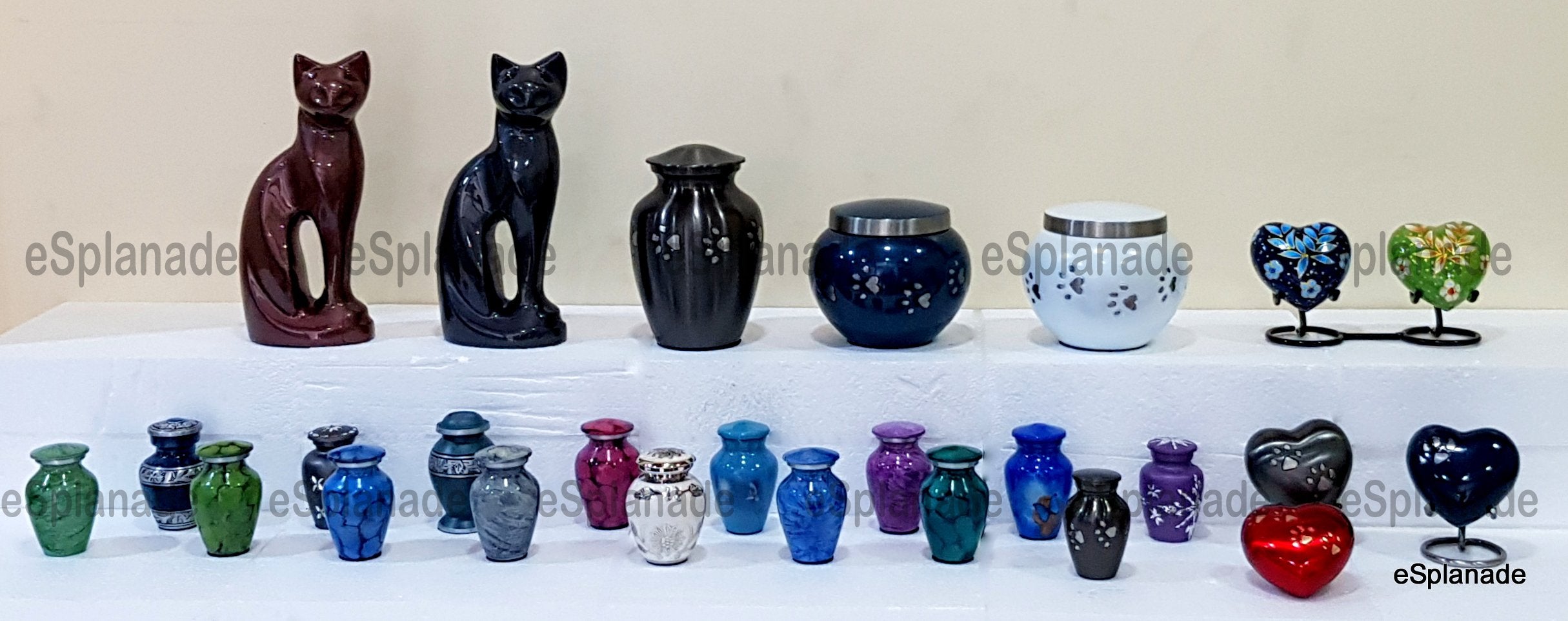 Esplanade Metal Cremation Urn Memorial Jar Pot Container | Full Size Urn For Funeral Ashes Burial | Cat/Kitten Shape Metal Urn | White - 9' Inches