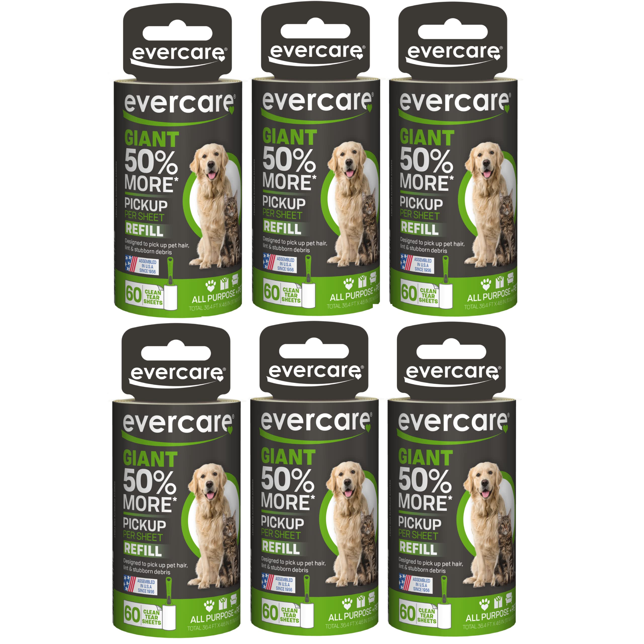 Evercare Giant PET Hair Roller REFILL - 6 Pack