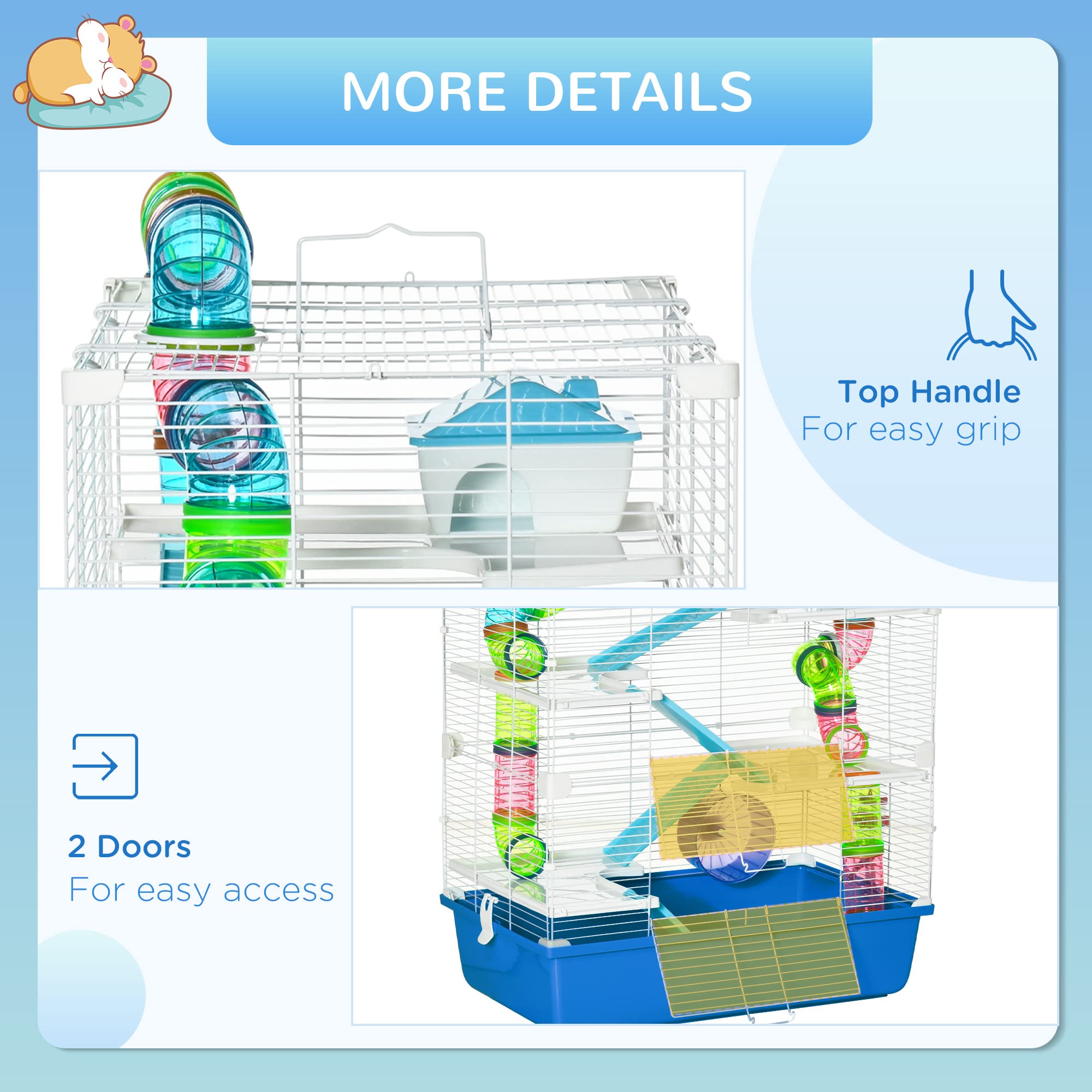 PawHut Extra Large 23 Hamster Cage with Tubes and Tunnels, Portable Carry Handles, Rat House and Habitats Big 5-Tier Design, Mou