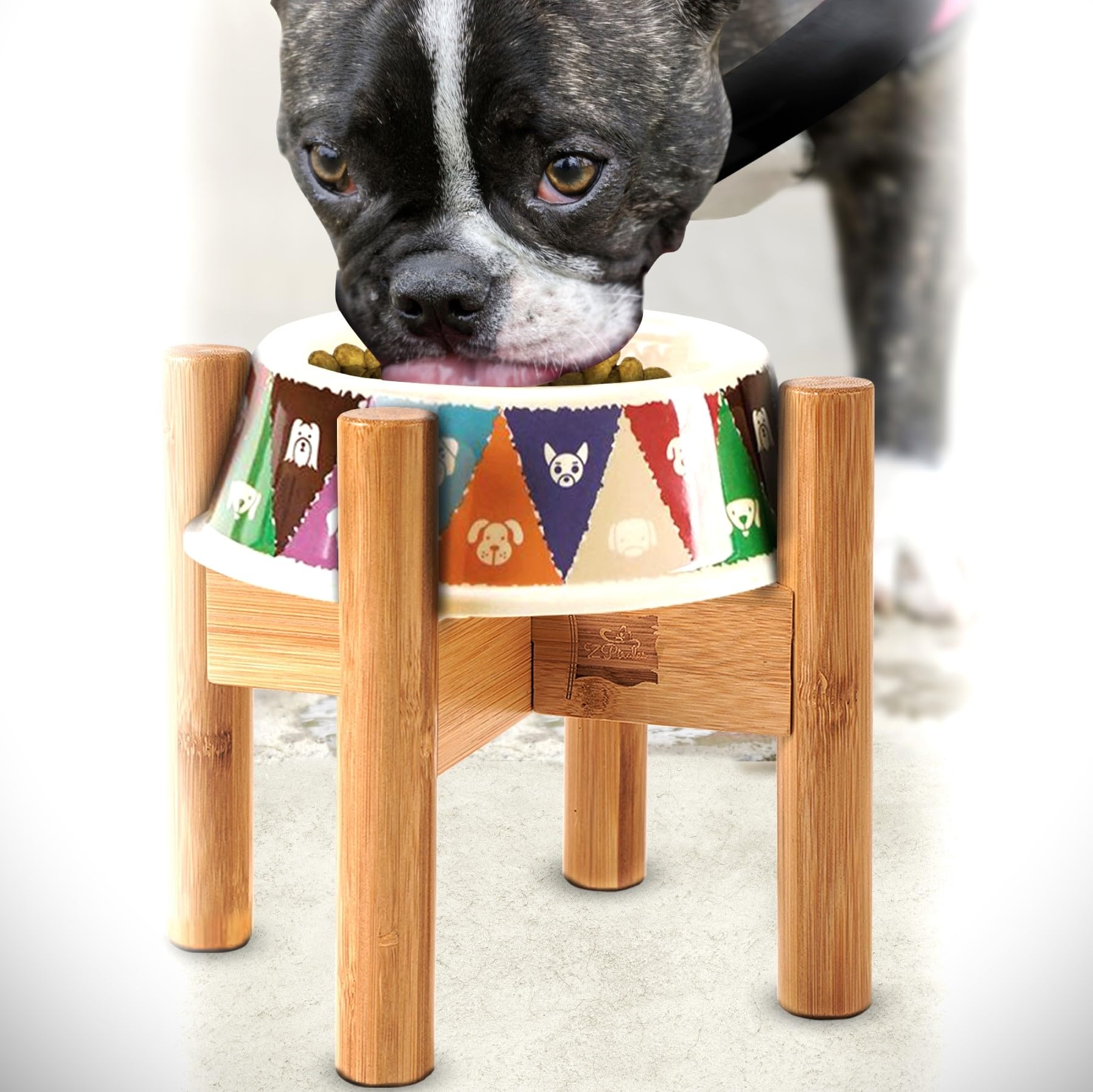 ZPirates Dog Bowl Stand – Expandable Height 8" for Small-Medium Breeds, Bamboo, Model PBS-1