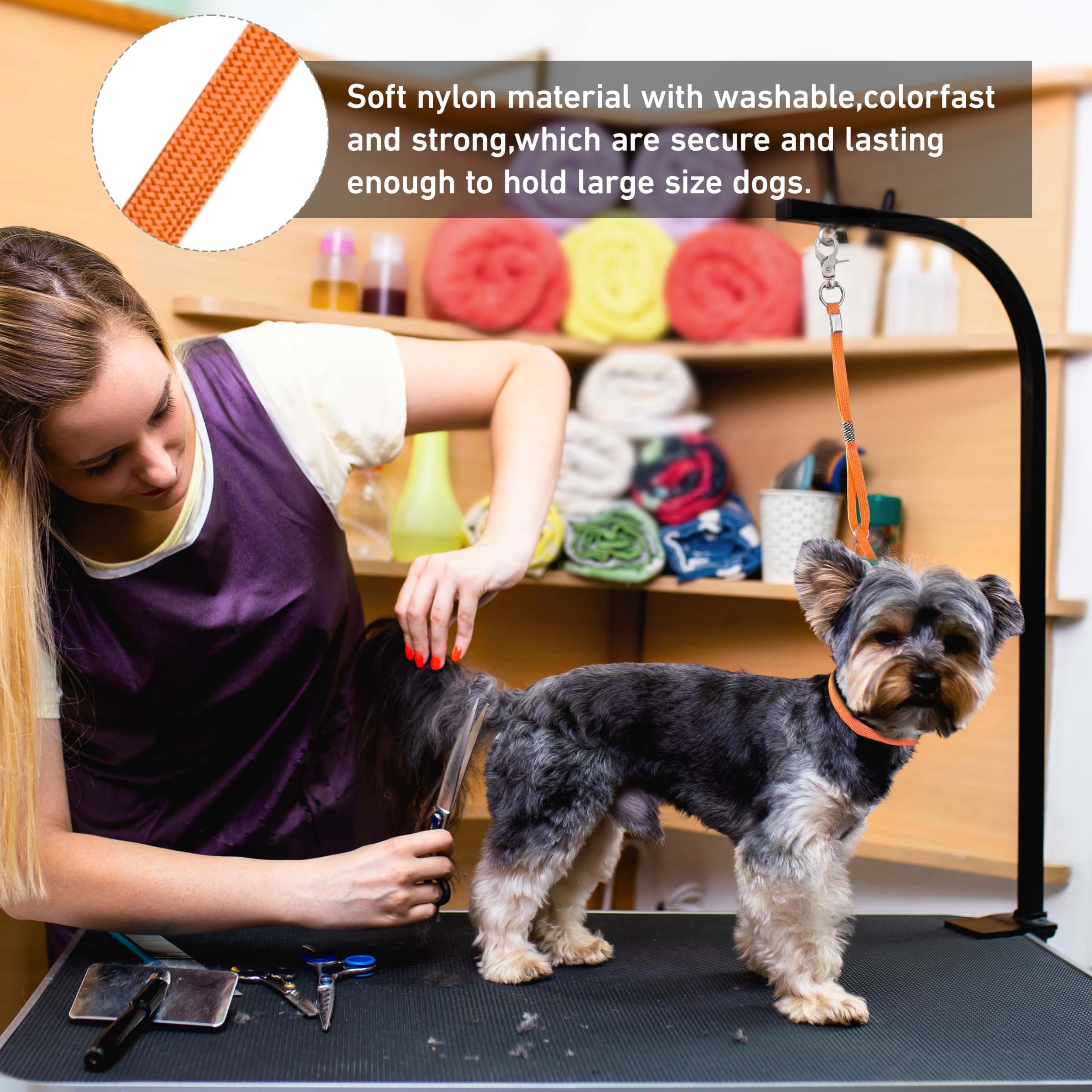 Pet Dog Grooming Loop, Nylon Restraint Noose Adjustable Fixed Dog Cat Safety Tether Straps Dog Grooming Supplies For Pet Grooming Table Bathtub 22 Inches - 4 Pack Orange