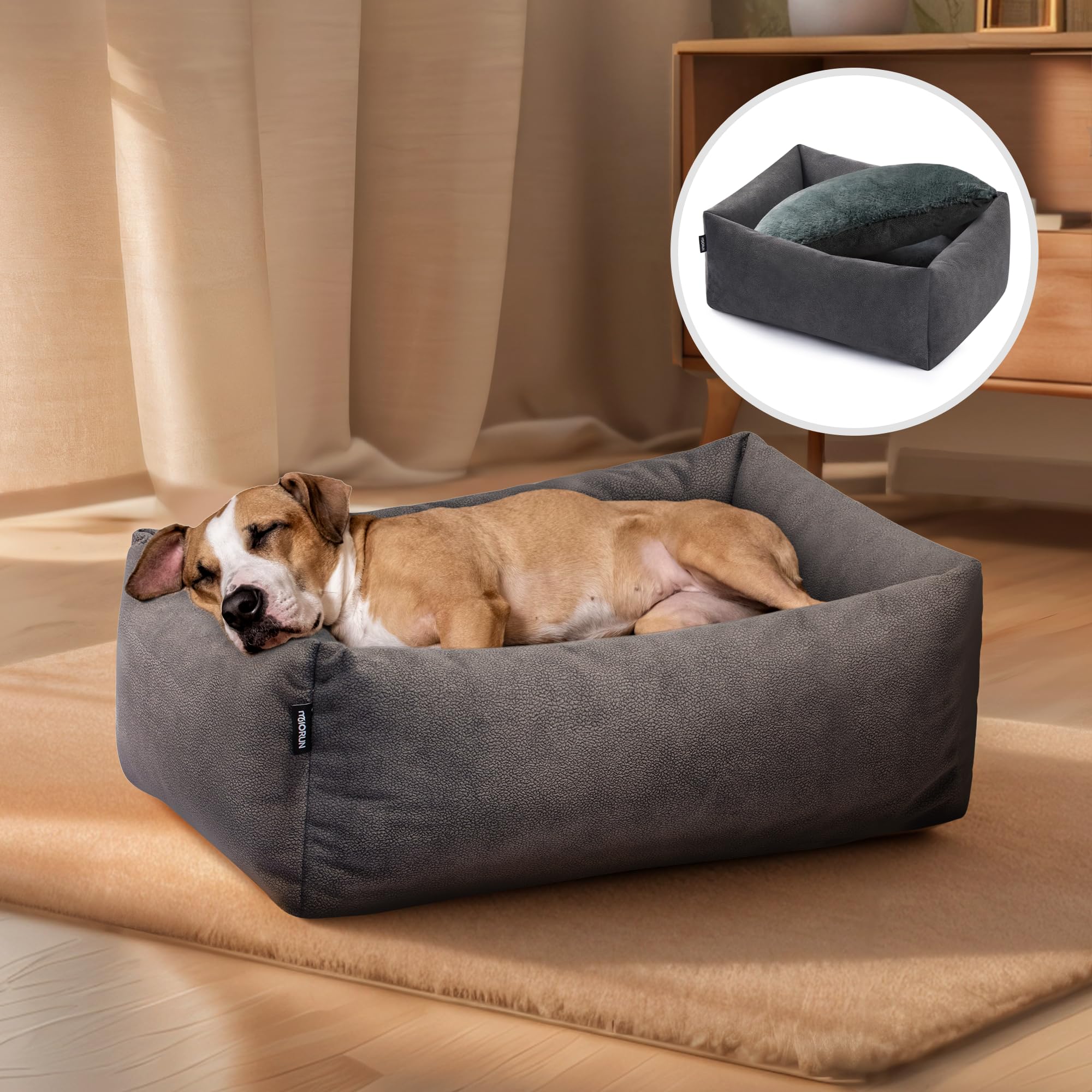 Orthopedic Dog Bed For Large Sized Dog, 36'' Waterproof Pet Sofa With Bolster Sides, Washable Couch With Reversible Plush Cushio