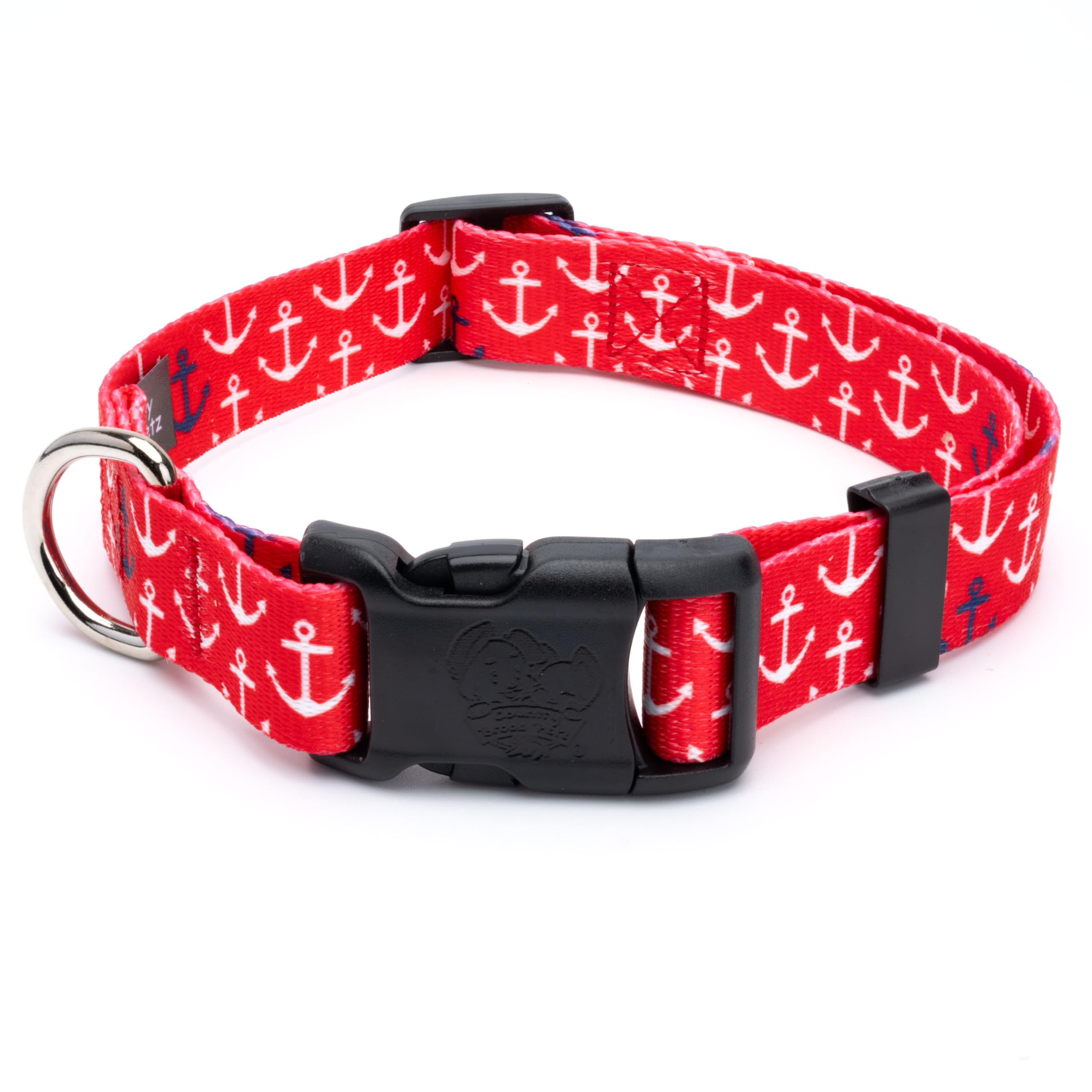 Country Brook Petz - Deluxe Red Anchors Away Dog Collar - Made in The U.S.A. - Summer Breeze Collection Featuring Sunny Designs 