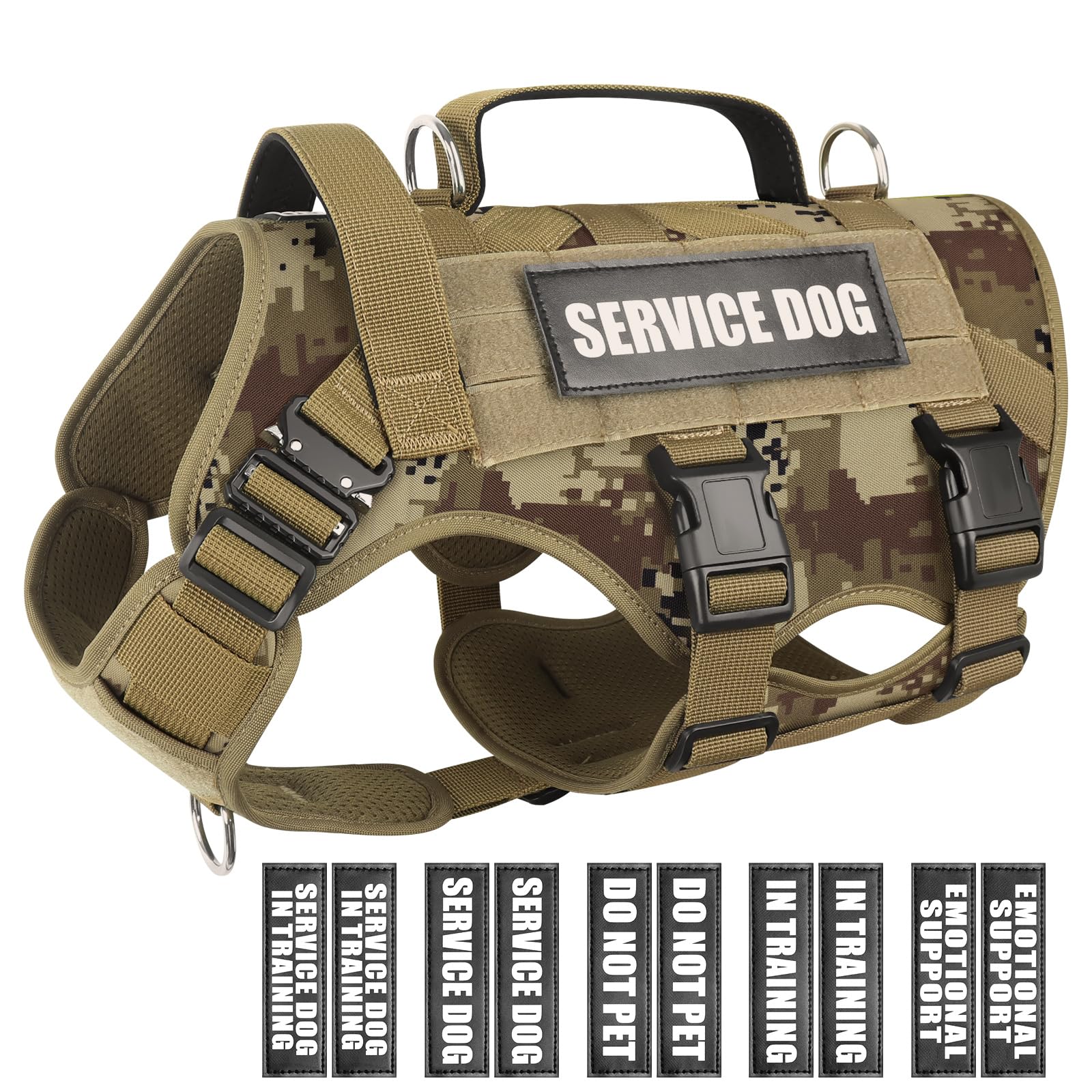 Winsee Service Dog Vest Harness For Large Dog, Tactical Working Molle Vest With 10 Pet Patches, No Pull Heavy Duty Harness For T